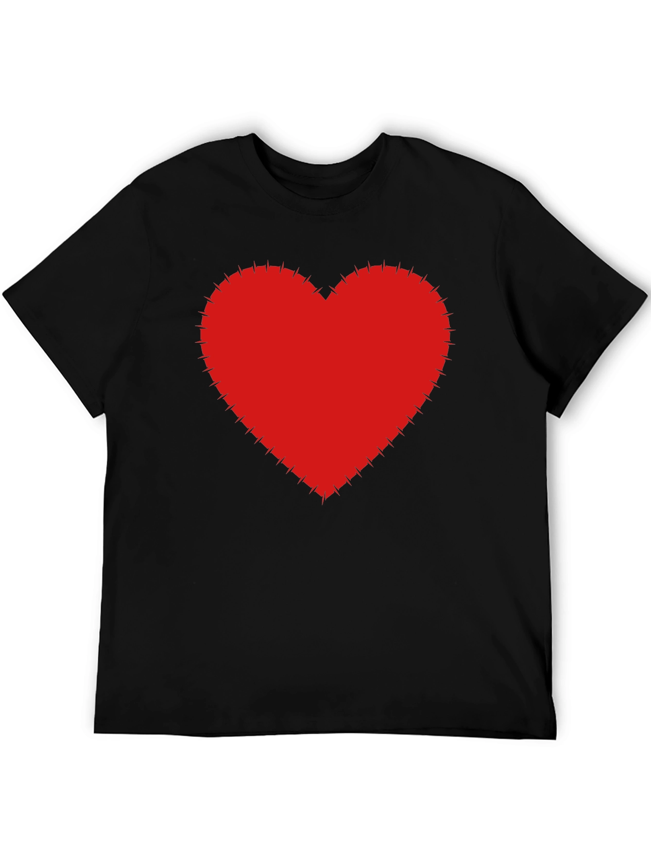 Red Heart Stitched Black T-Shirt