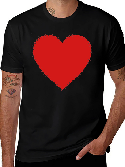 Red Heart Stitched Black T-Shirt