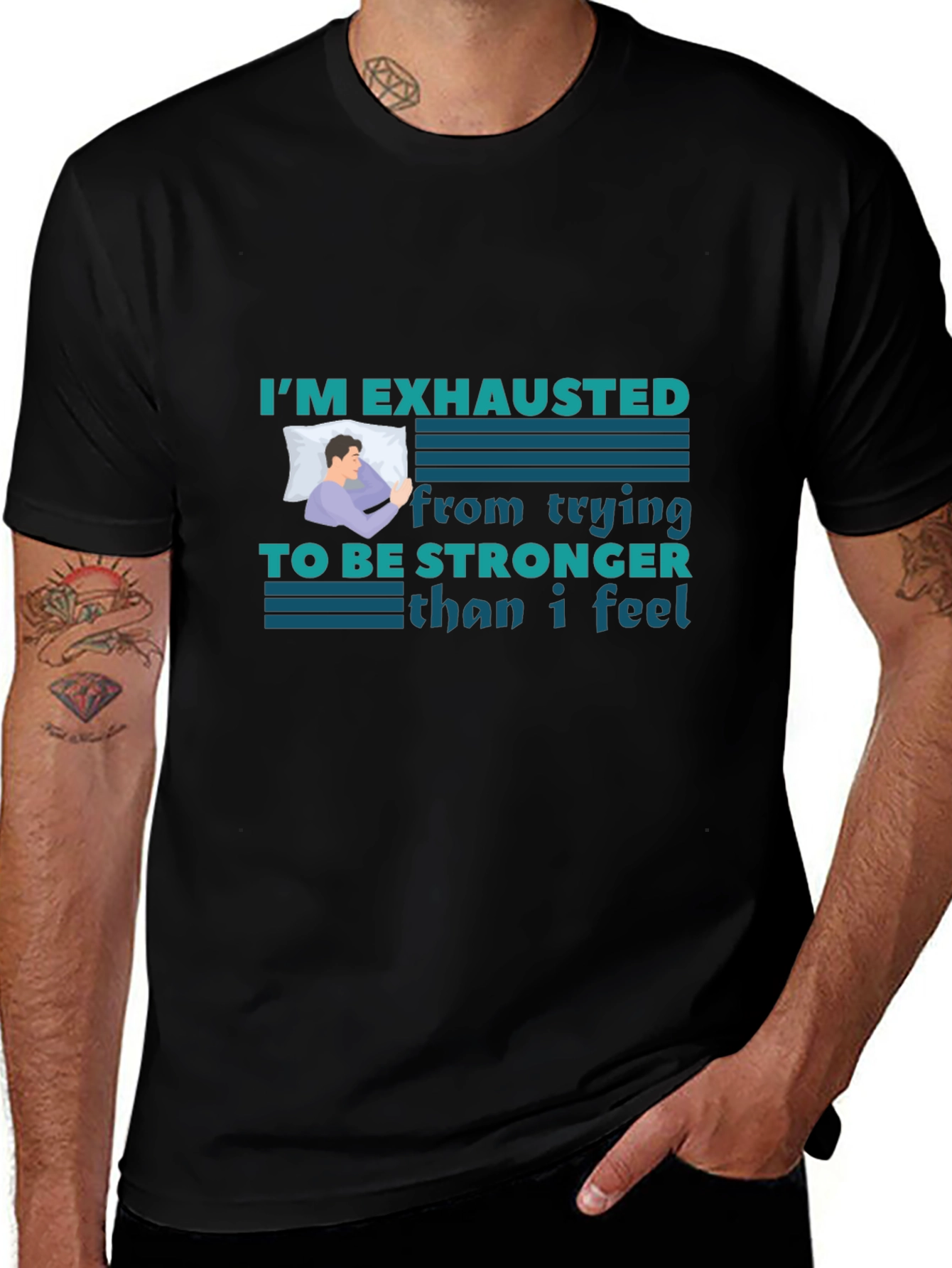Exhausted Graphic Tee - Comfortable Black T-Shirt