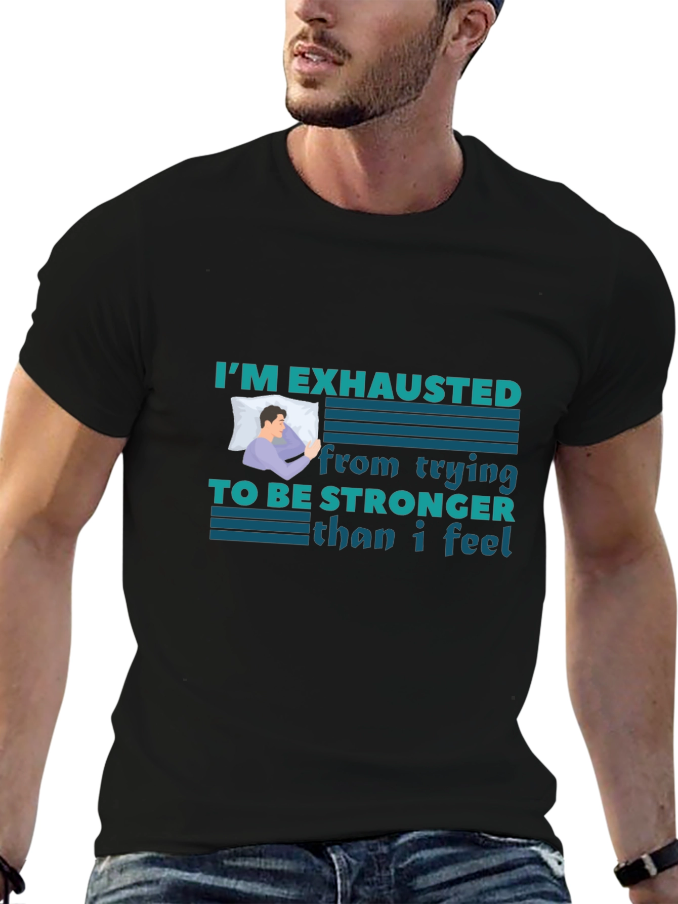 Exhausted Graphic Tee - Comfortable Black T-Shirt