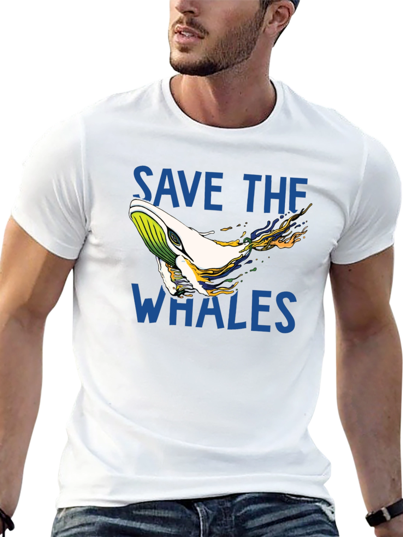 Save the Whales Graphic Tee - Black Cotton T-Shirt