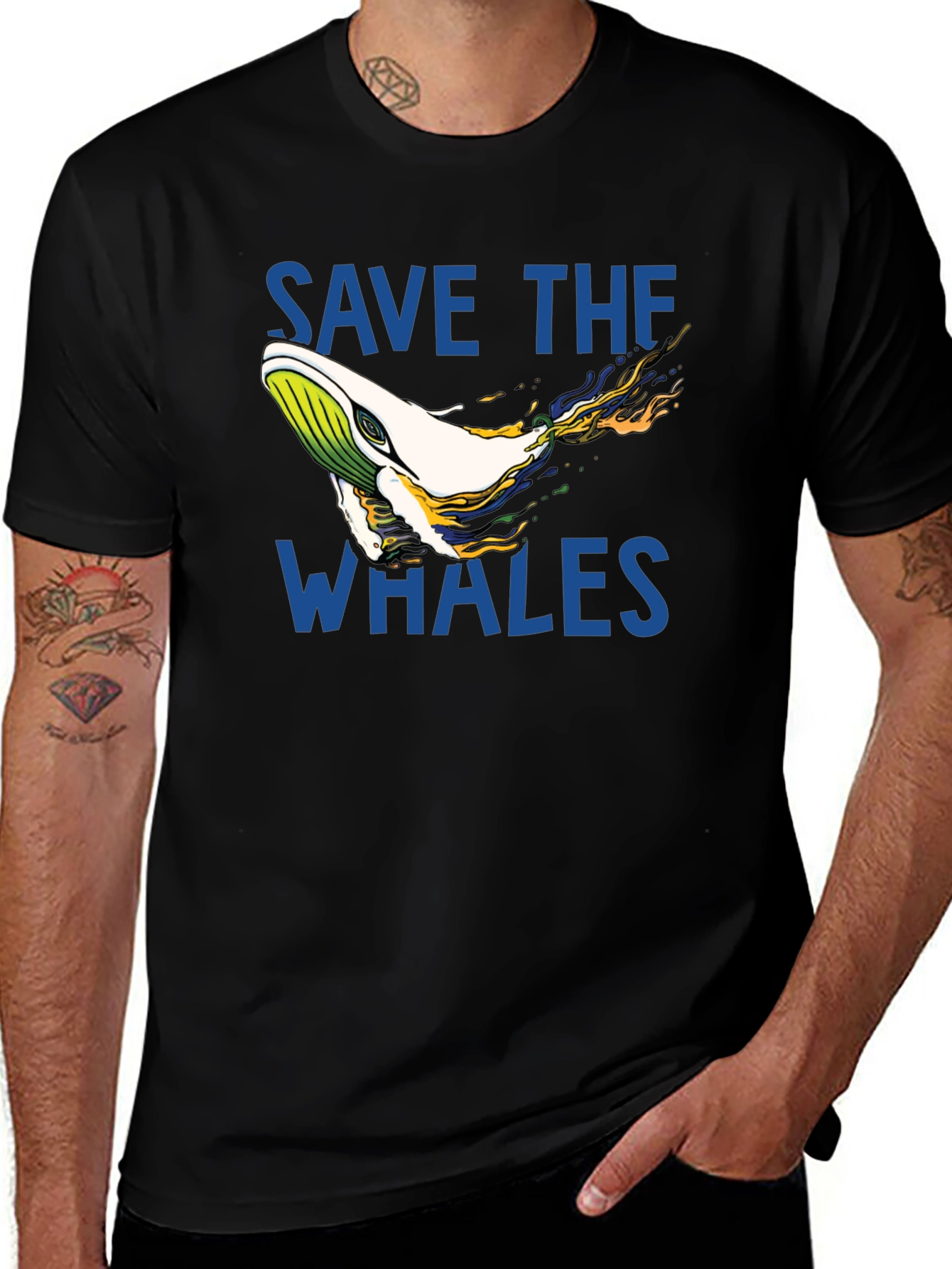 Save the Whales Graphic Tee - Black Cotton T-Shirt