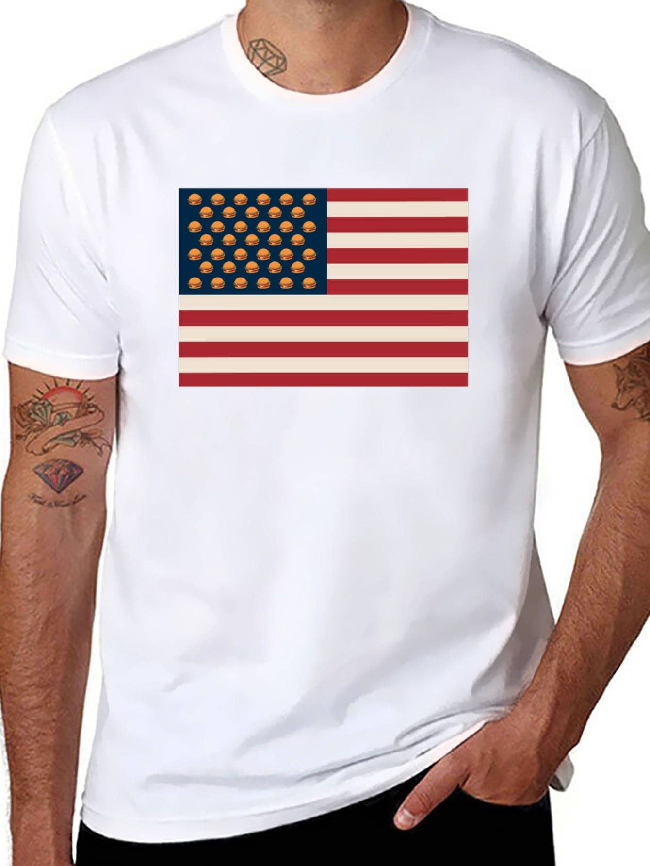 Burger USA Flag T-Shirt - Patriotic & Fun