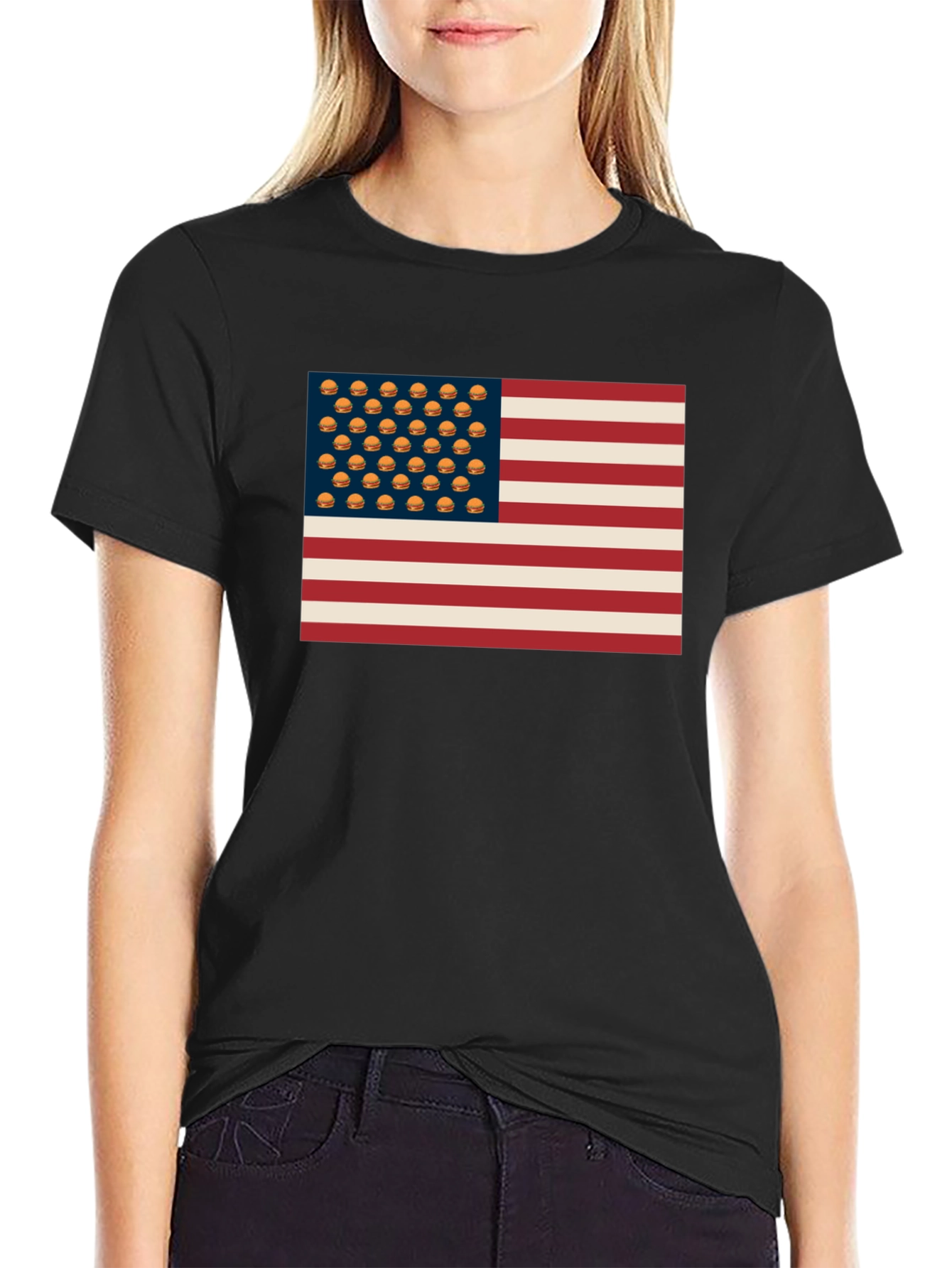 Burger USA Flag T-Shirt - Patriotic & Fun