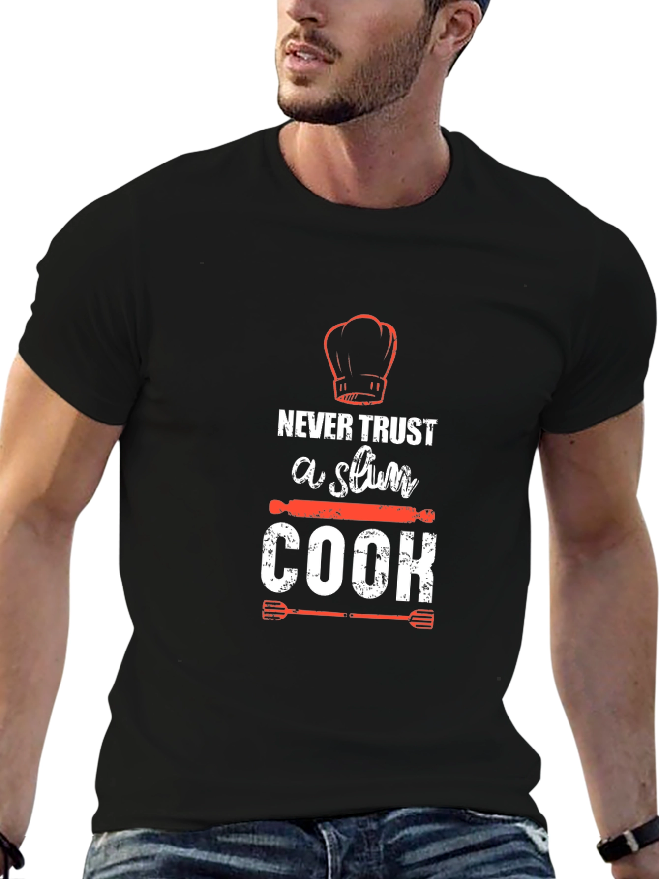 Funny Chef T-Shirt - Never Trust a Slim Cook