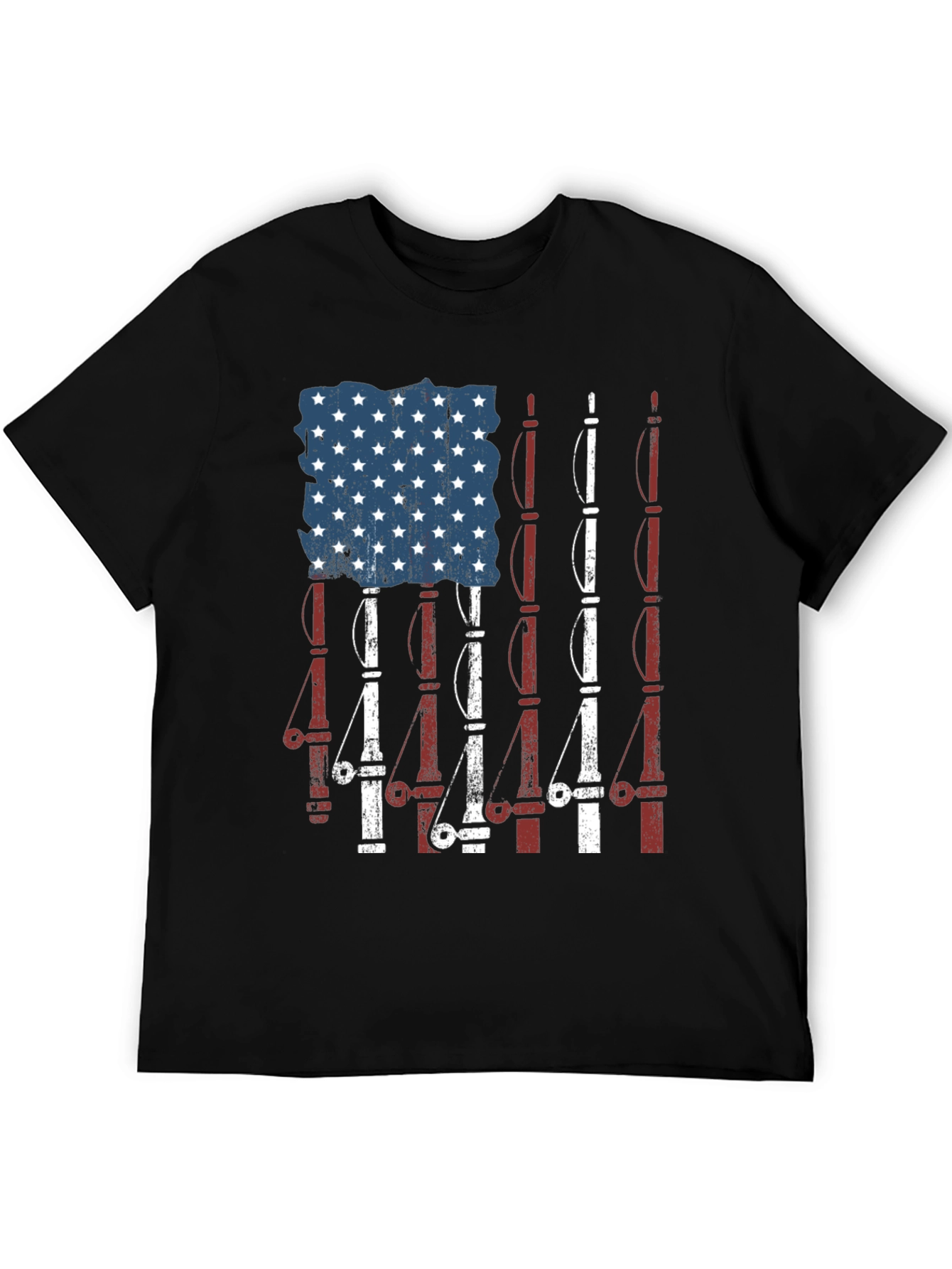 American Flag Fishing Rods T-Shirt - Patriotic Angler Tee