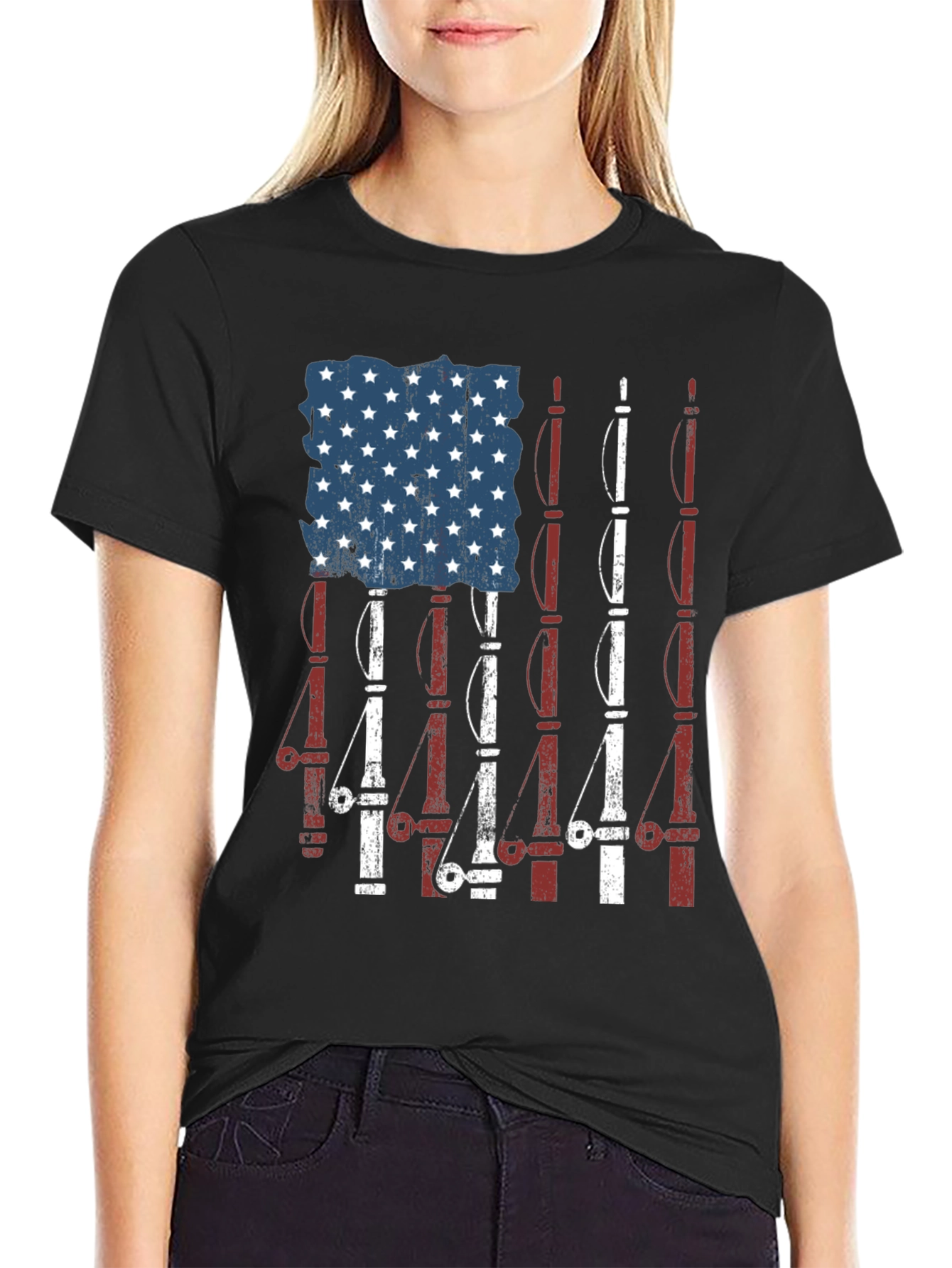 American Flag Fishing Rods T-Shirt - Patriotic Angler Tee