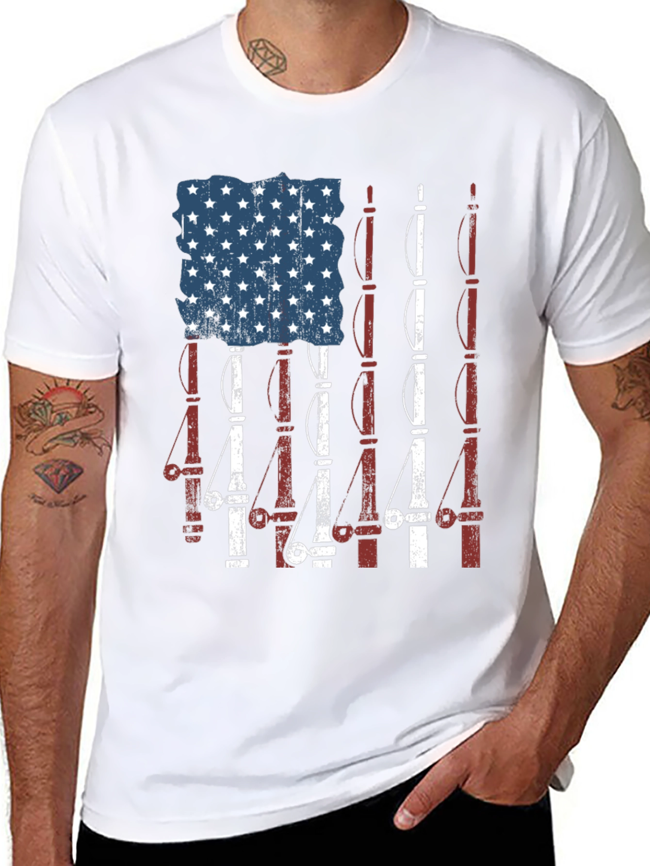 American Flag Fishing Rods T-Shirt - Patriotic Angler Tee
