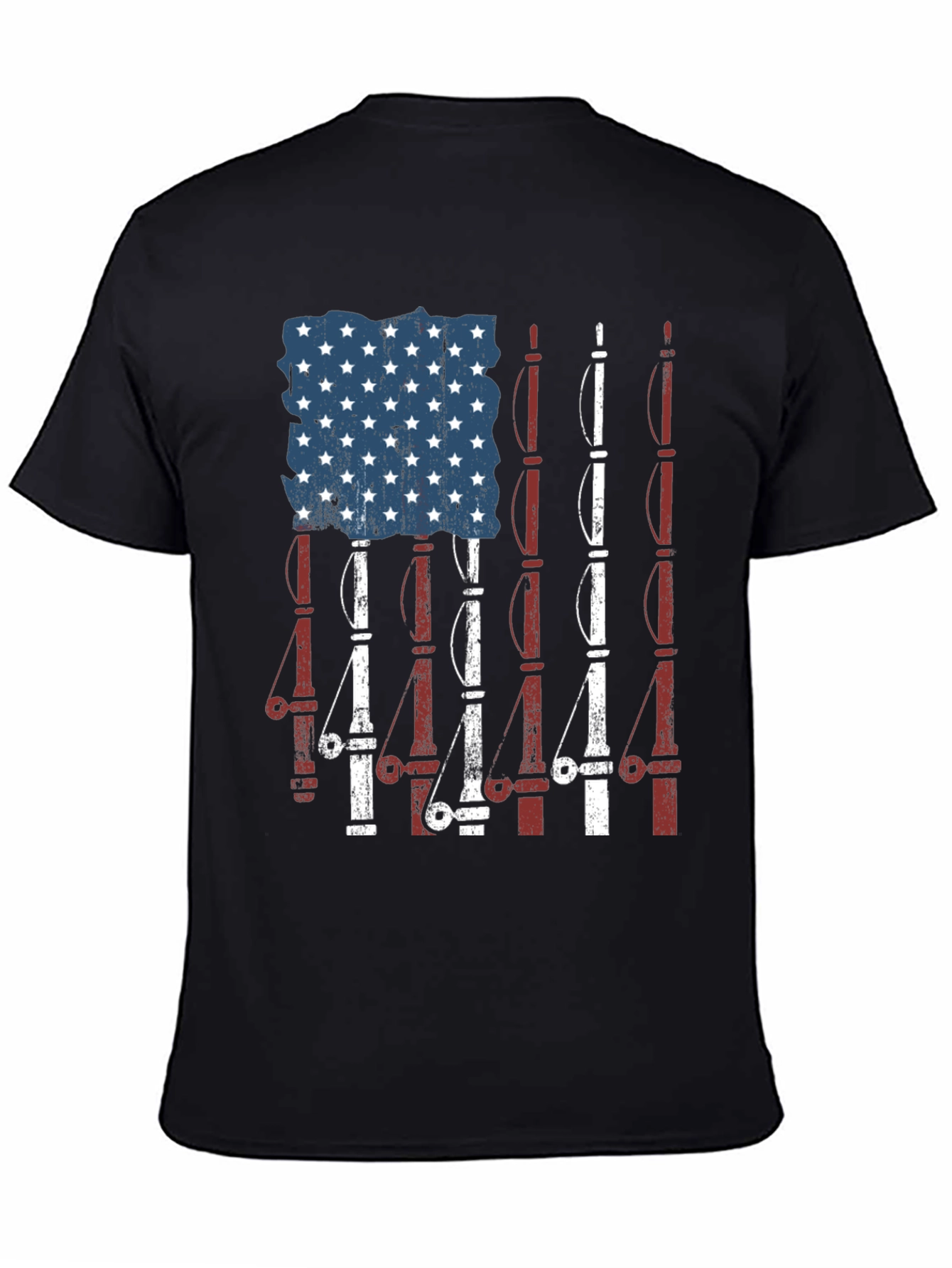 American Flag Fishing Rods T-Shirt - Patriotic Angler Tee