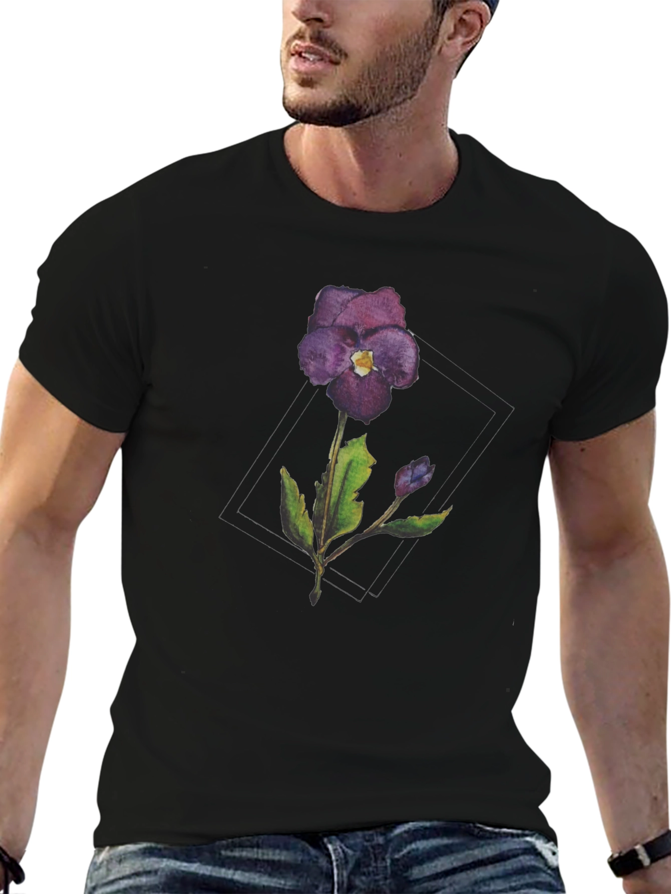 Violet Flower Graphic T-Shirt - Casual Style