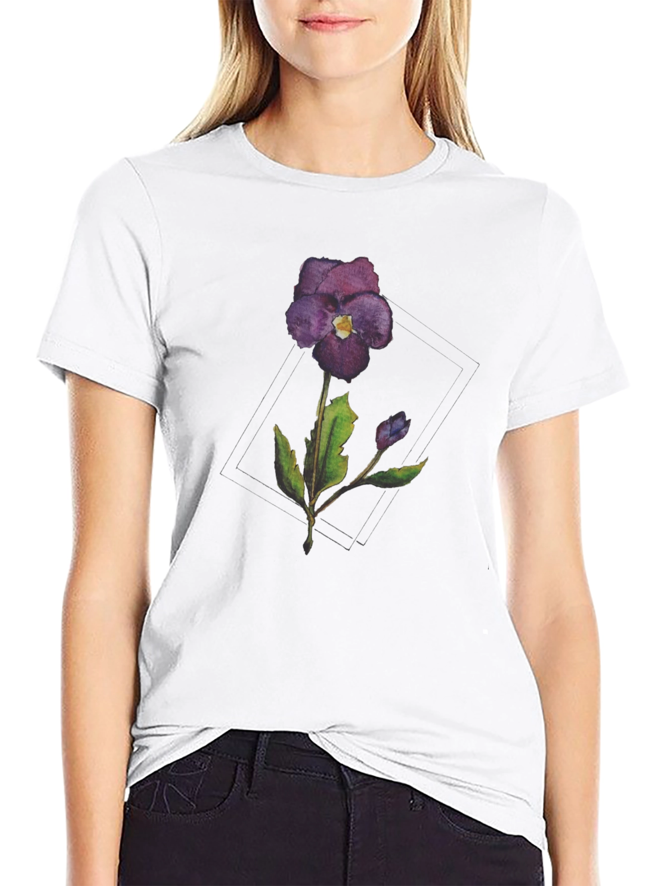 Violet Flower Graphic T-Shirt - Casual Style