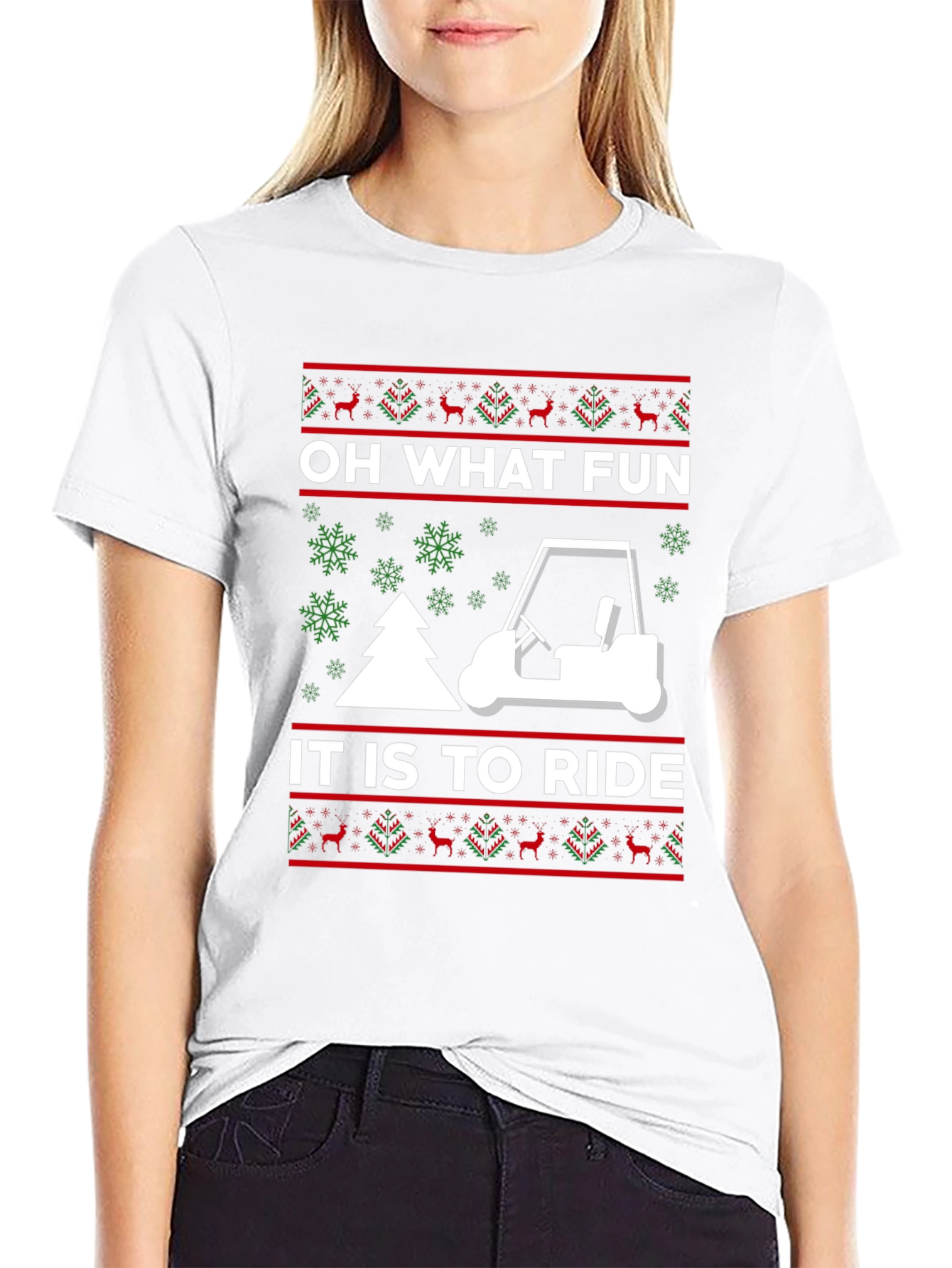 Oh What Fun to Ride Golf Cart Christmas T-Shirt