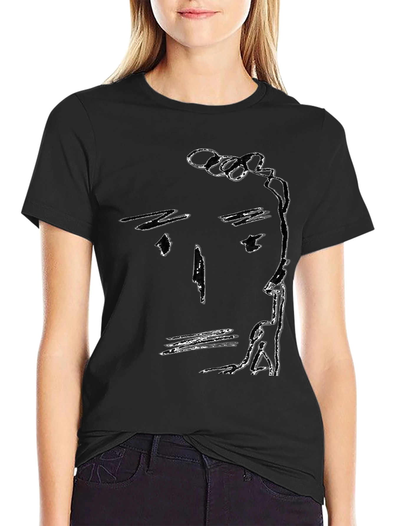 Abstract Face Black T-Shirt Minimalist Art Tee