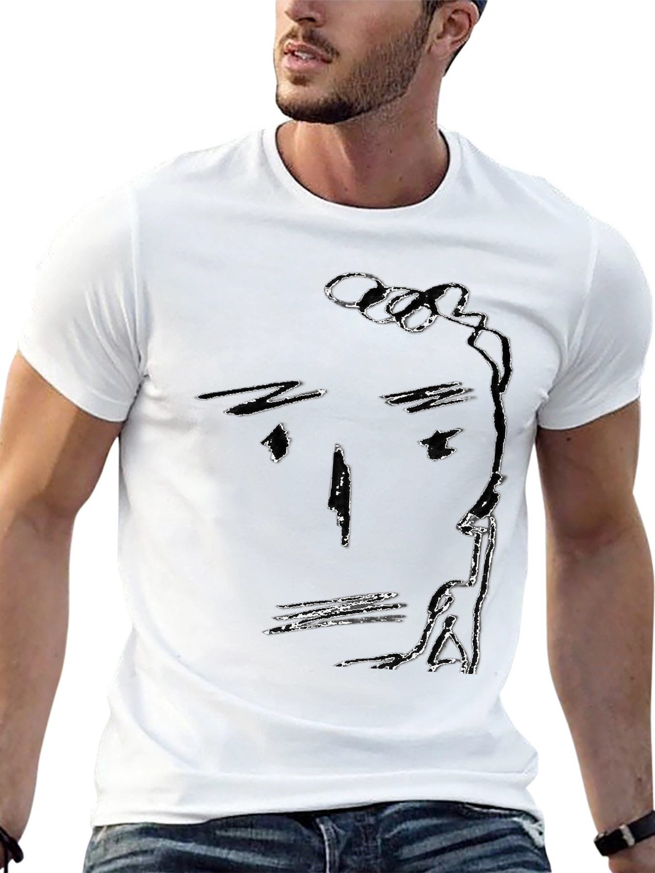 Abstract Face Black T-Shirt Minimalist Art Tee