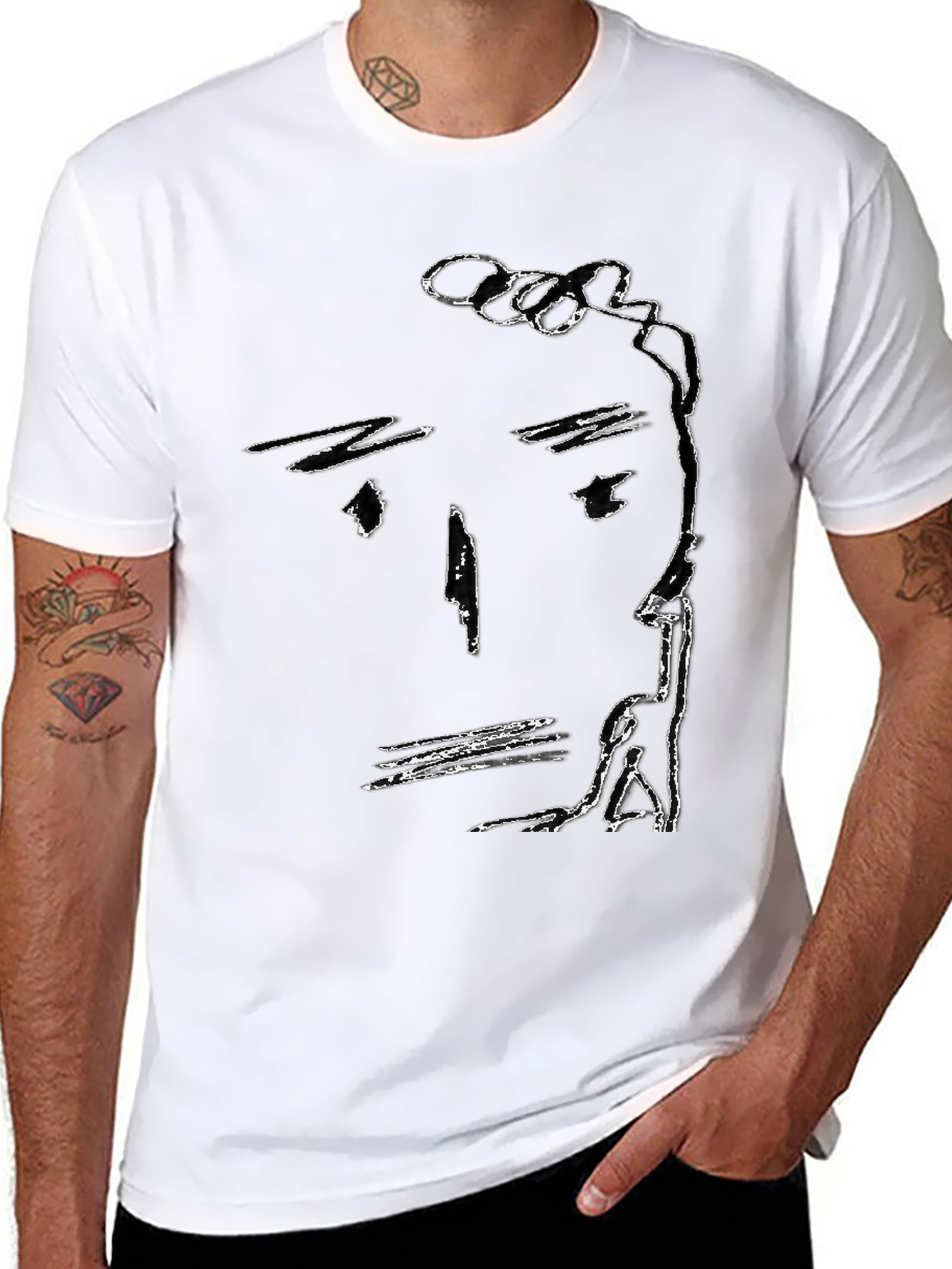 Abstract Face Black T-Shirt Minimalist Art Tee
