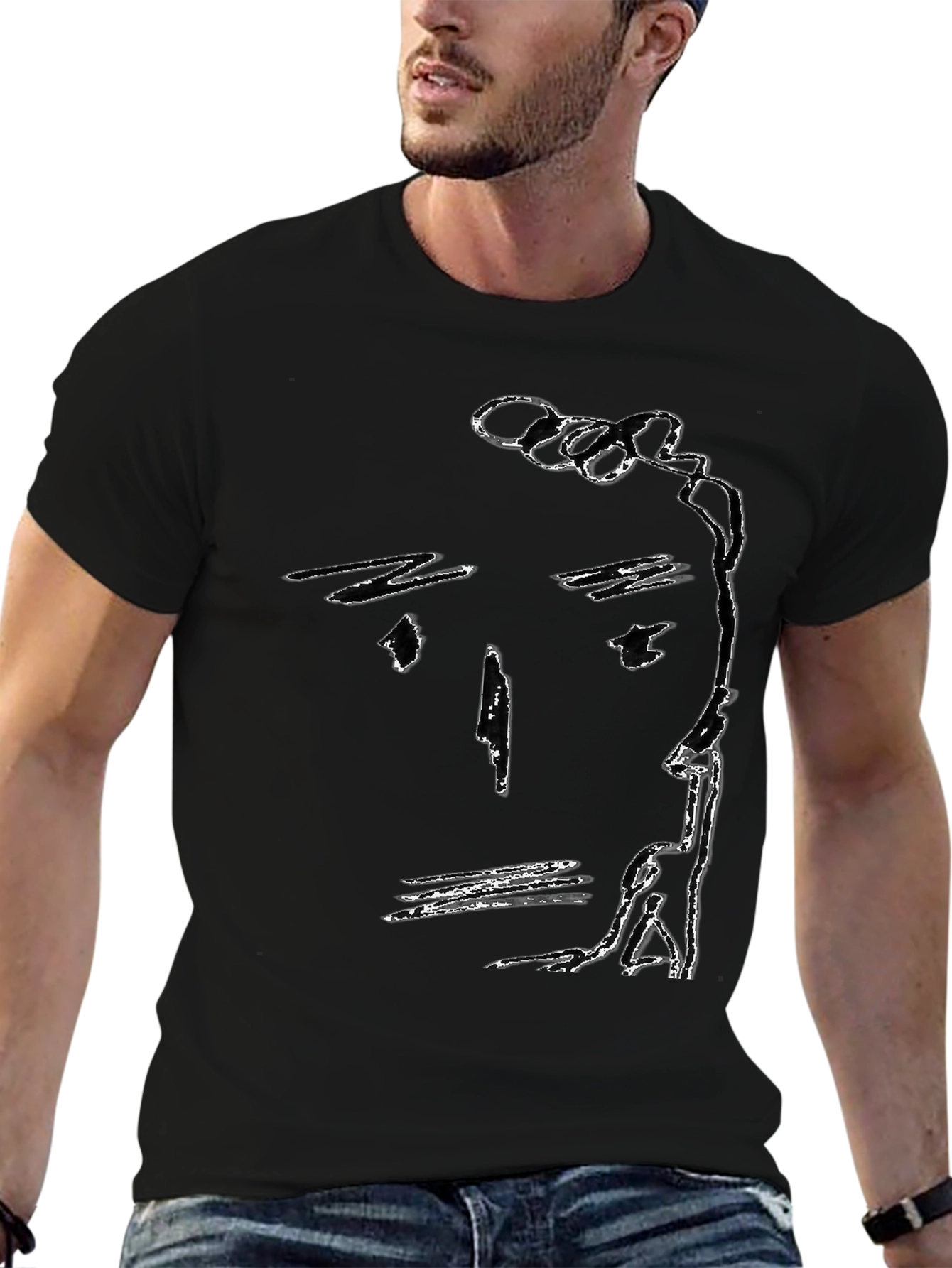 Abstract Face Black T-Shirt Minimalist Art Tee