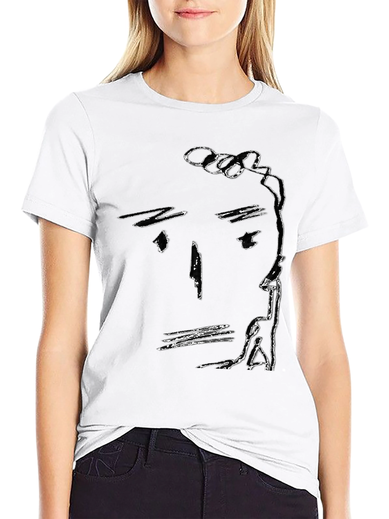 Abstract Face Black T-Shirt Minimalist Art Tee