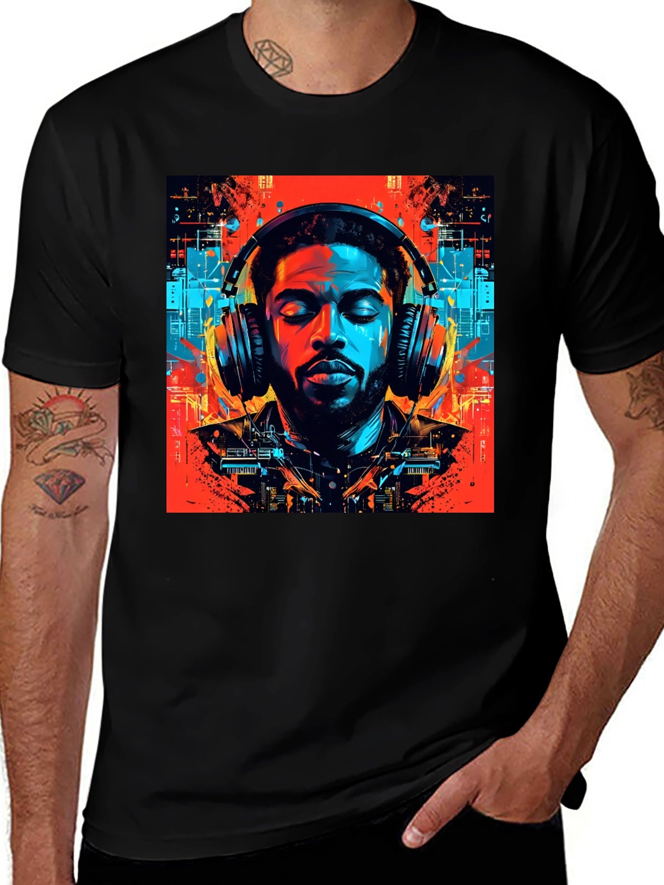 Vibing Tunes Graphic Tee - Mens Black T-Shirt
