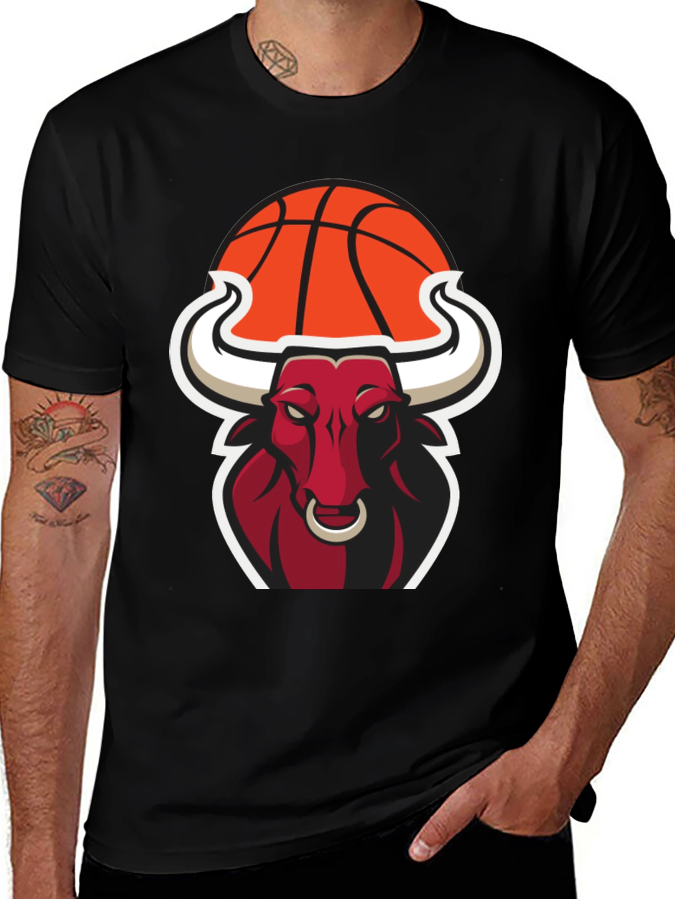 Cool Bull with Basketball Graphic Tee