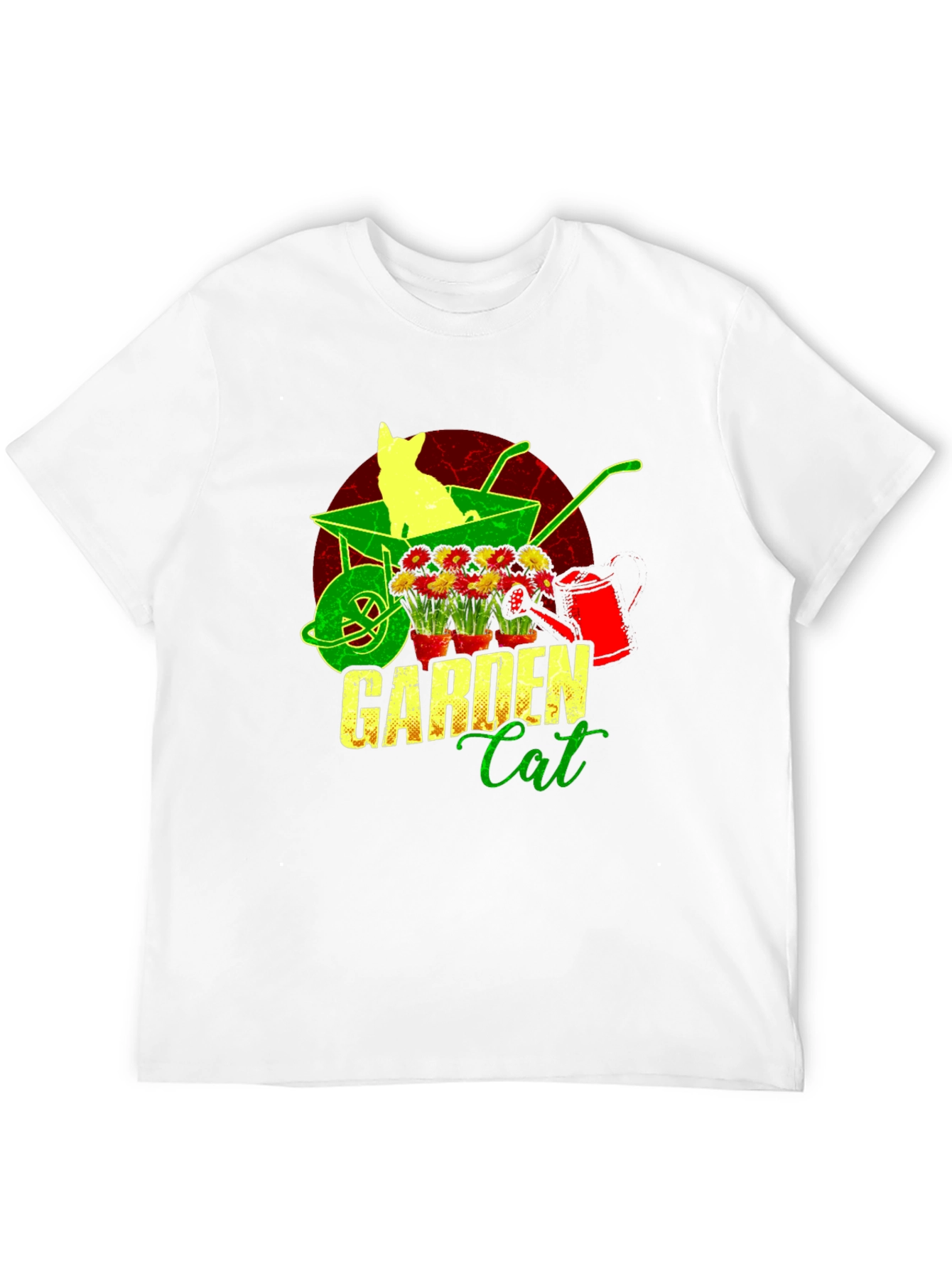 Garden Cat T-Shirt - Wheelbarrow & Flower Design