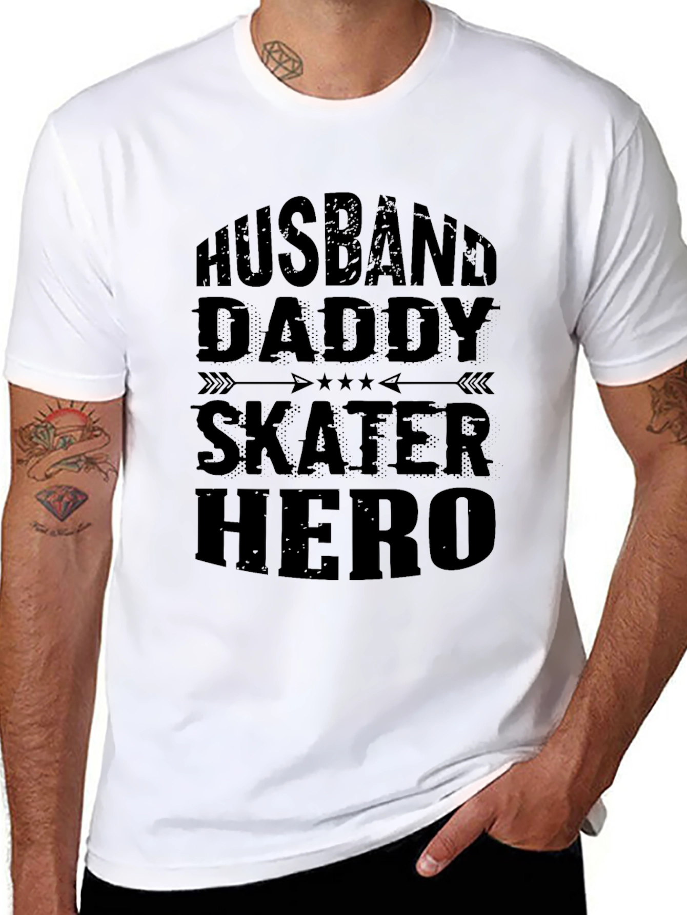 Husband Daddy Skater Hero Black T-Shirt