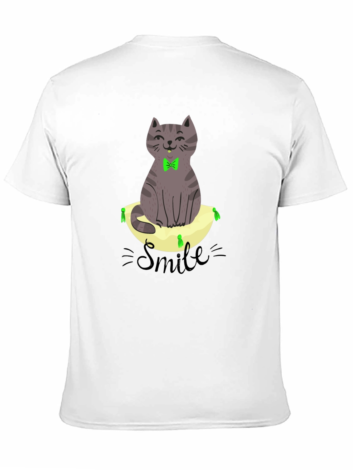 Smiling Cat on Pillow T-Shirt - Black