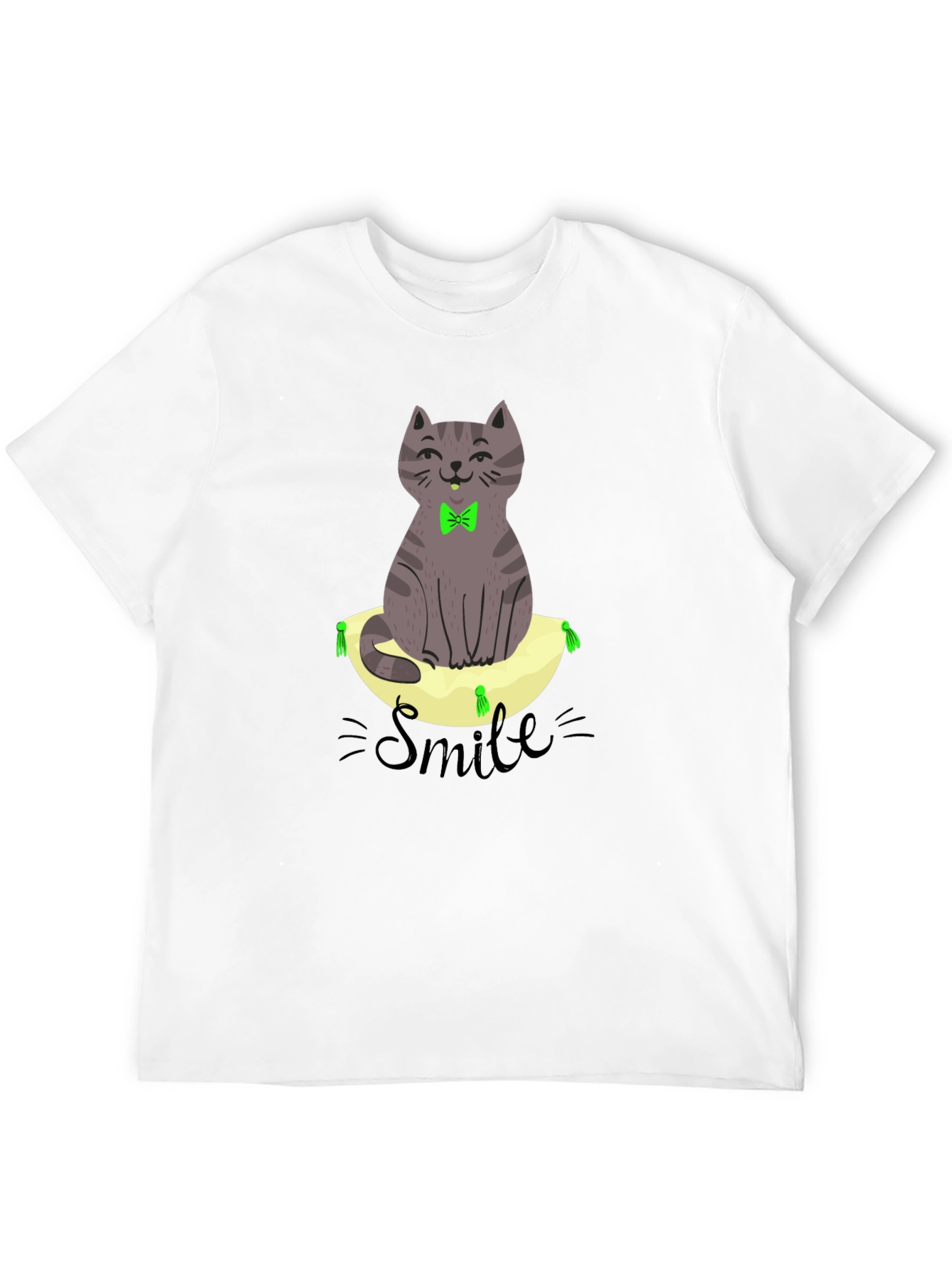 Smiling Cat on Pillow T-Shirt - Black