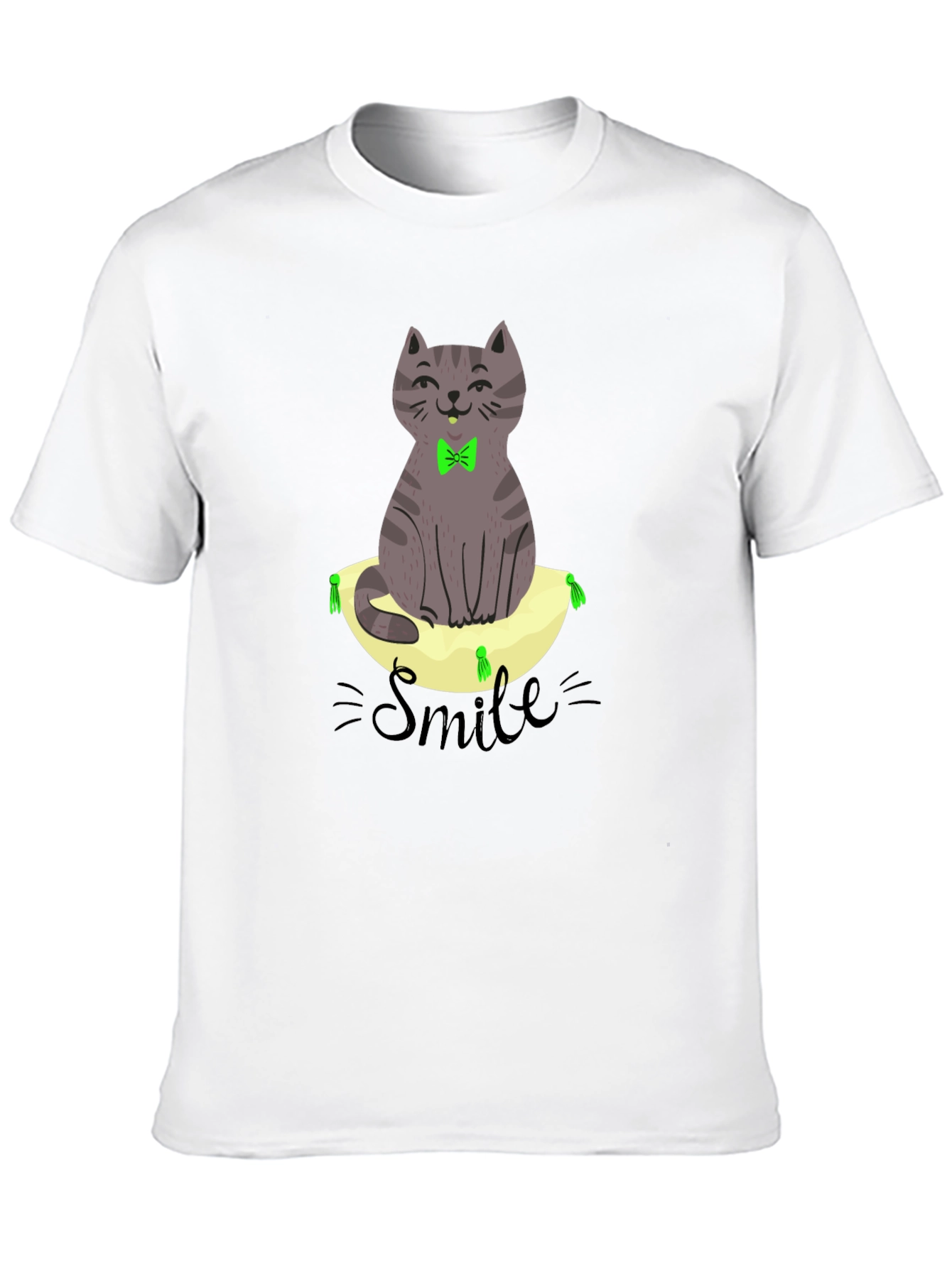 Smiling Cat on Pillow T-Shirt - Black