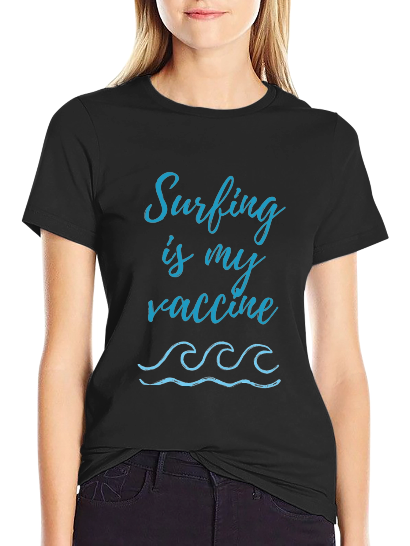 Surfing Is My Vaccine Black Graphic Tee