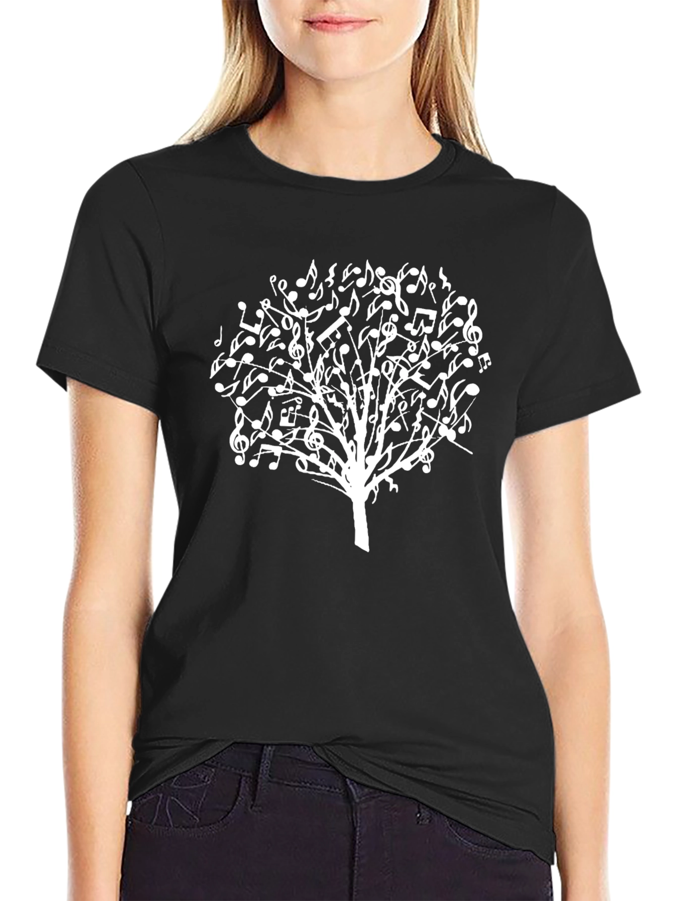 Music Note Tree Black T-Shirt