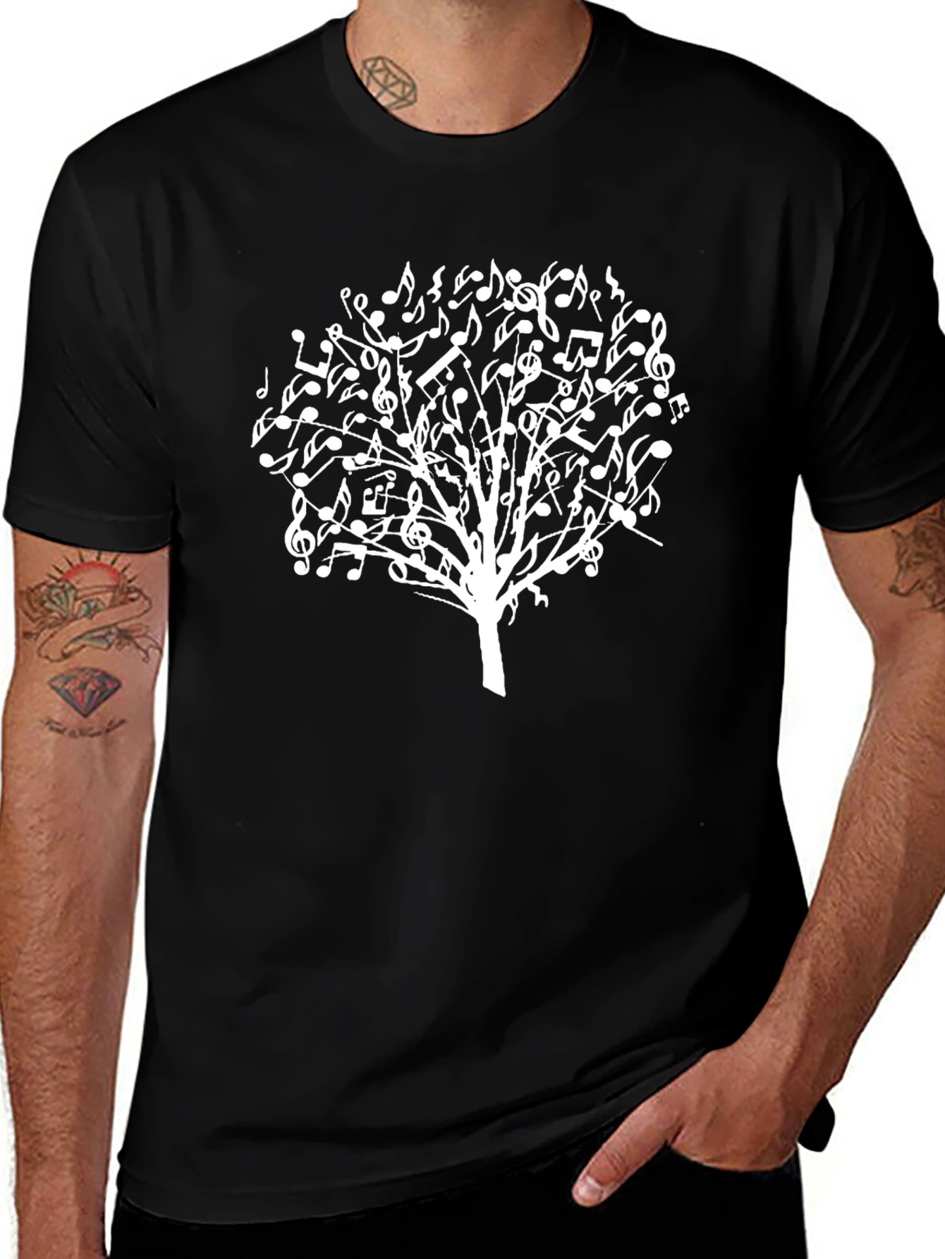 Music Note Tree Black T-Shirt