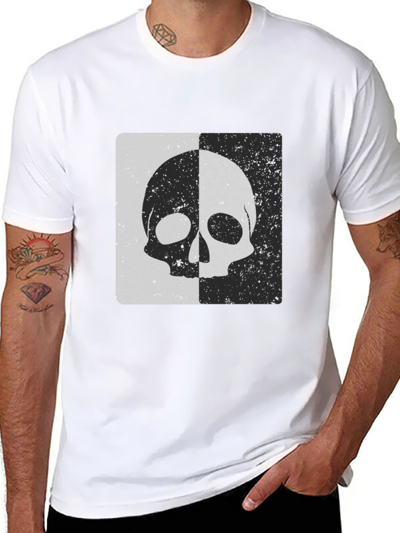 Split Skull Graphic Tee - Black Cotton Blend