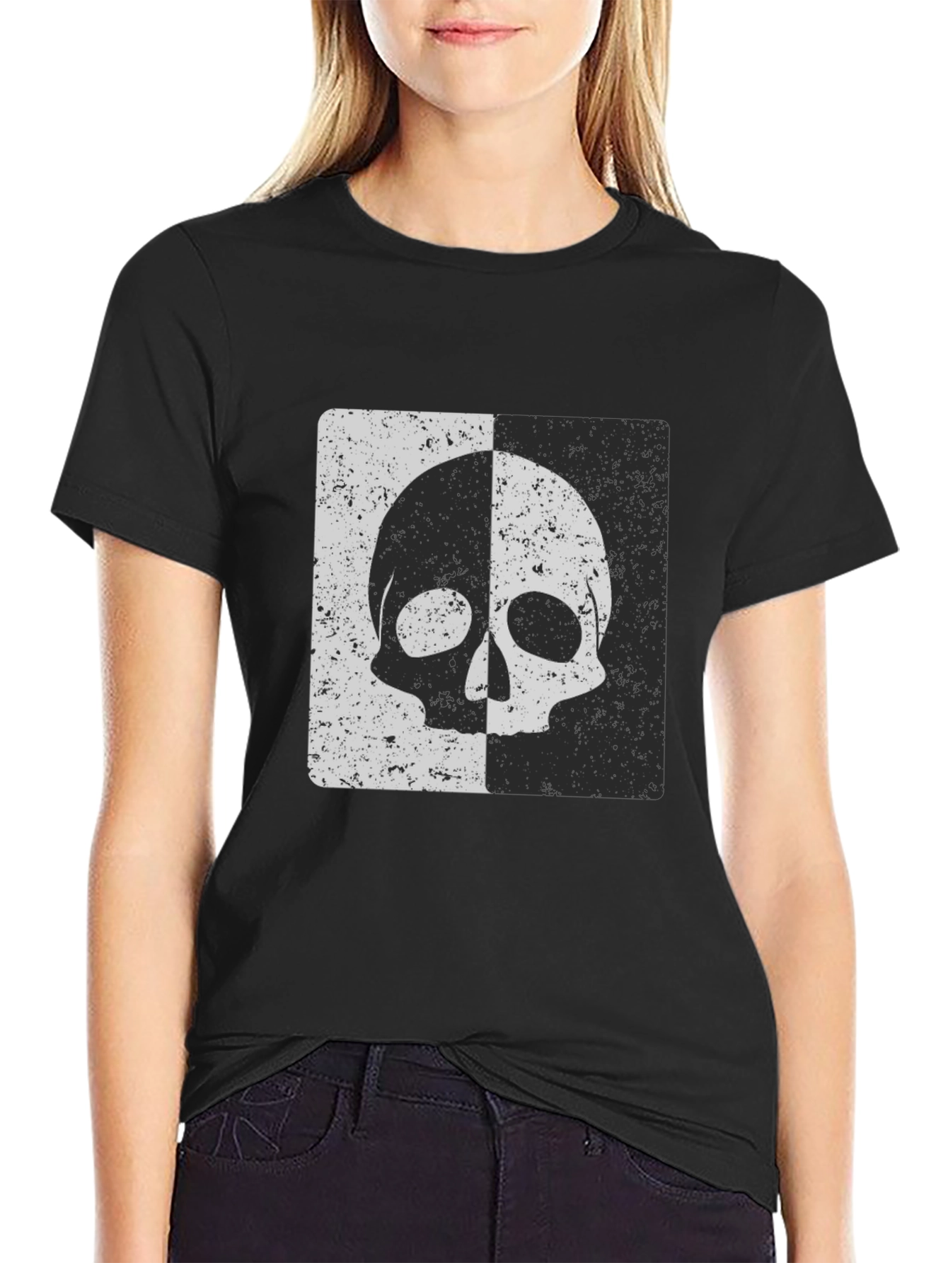 Split Skull Graphic Tee - Black Cotton Blend
