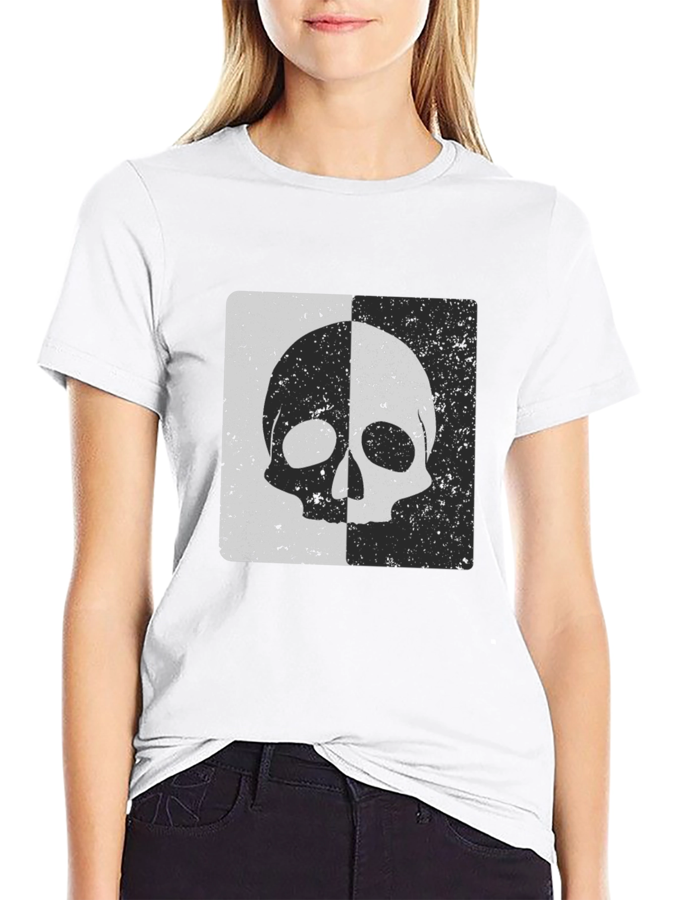 Split Skull Graphic Tee - Black Cotton Blend