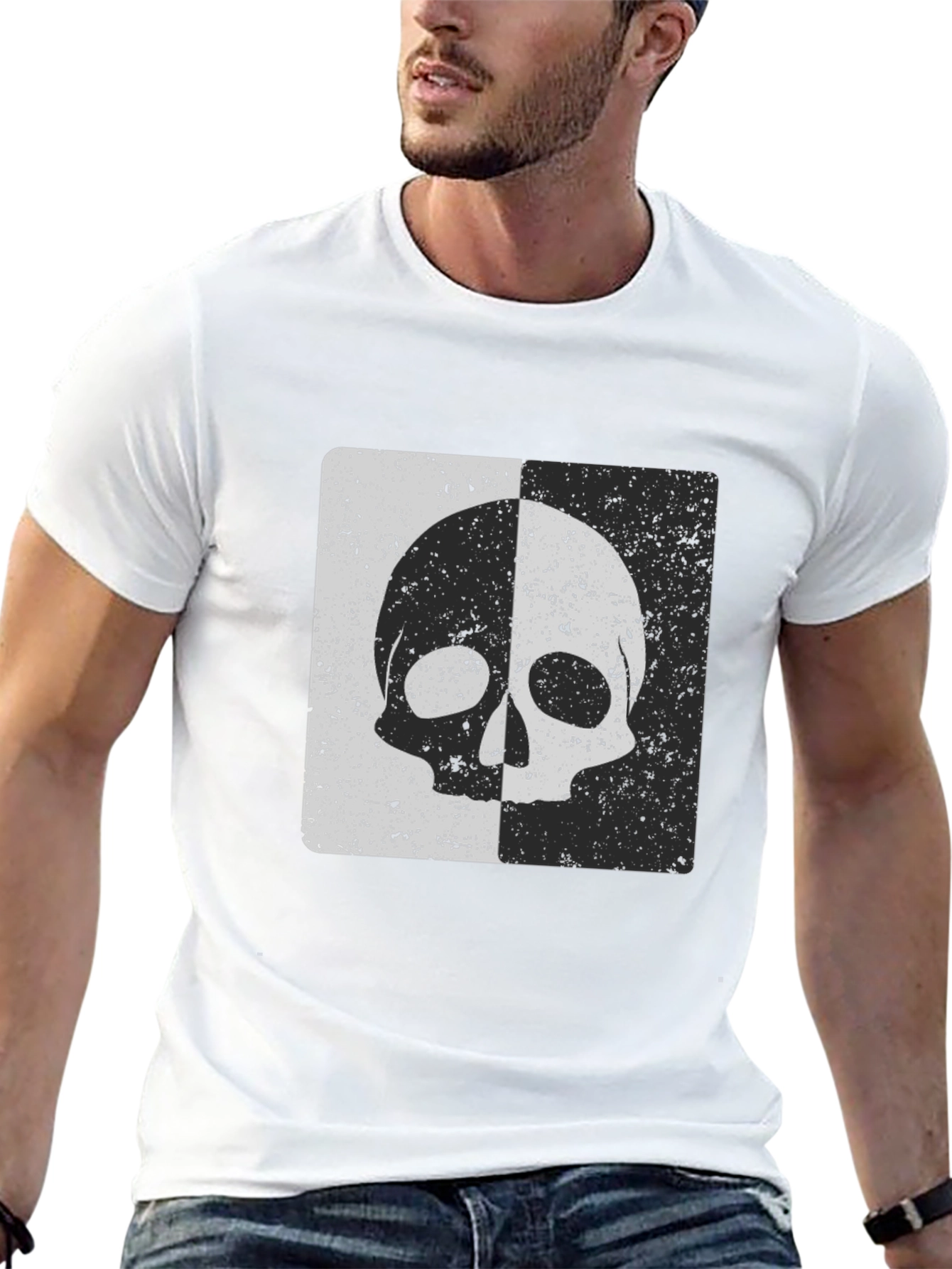 Split Skull Graphic Tee - Black Cotton Blend