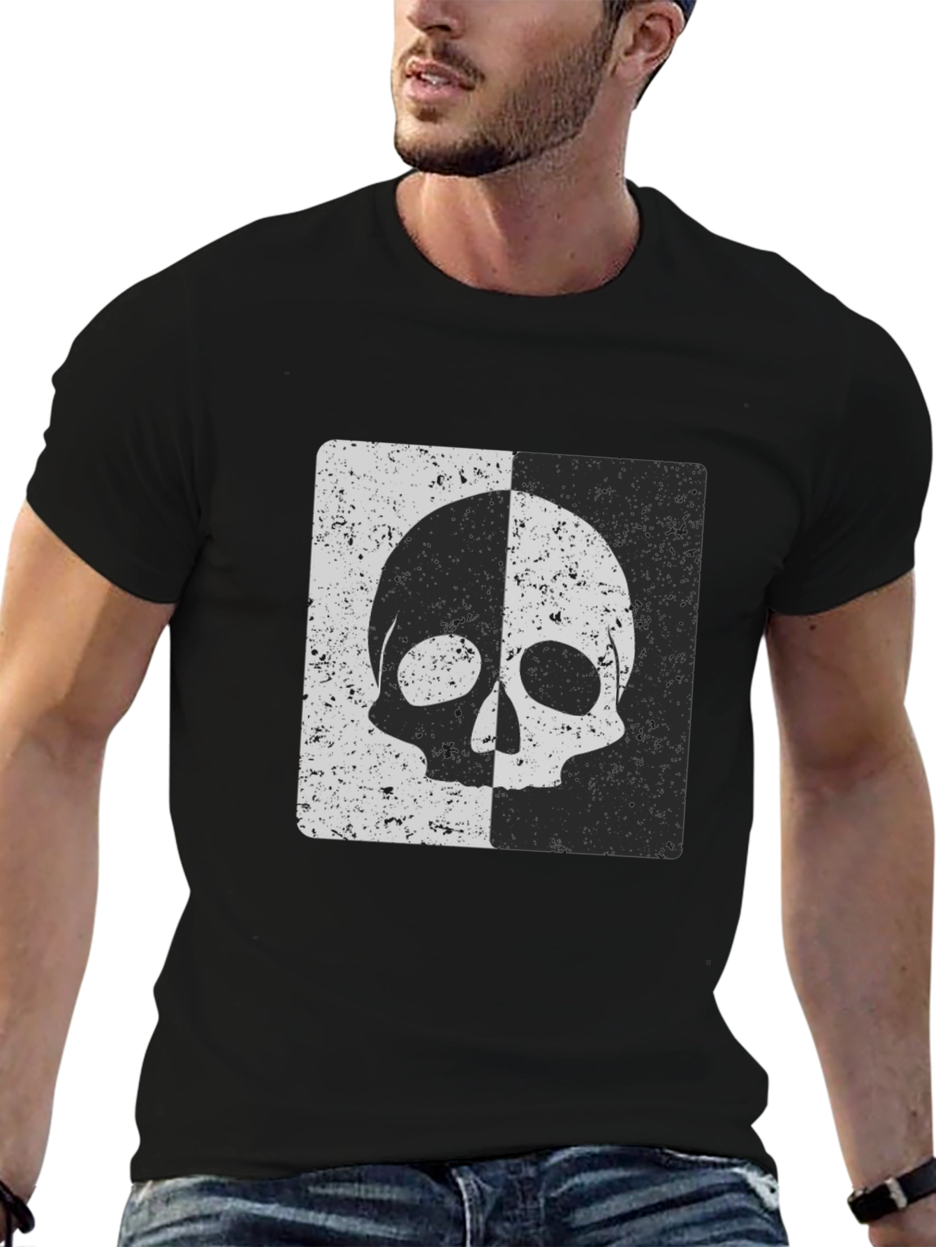 Split Skull Graphic Tee - Black Cotton Blend