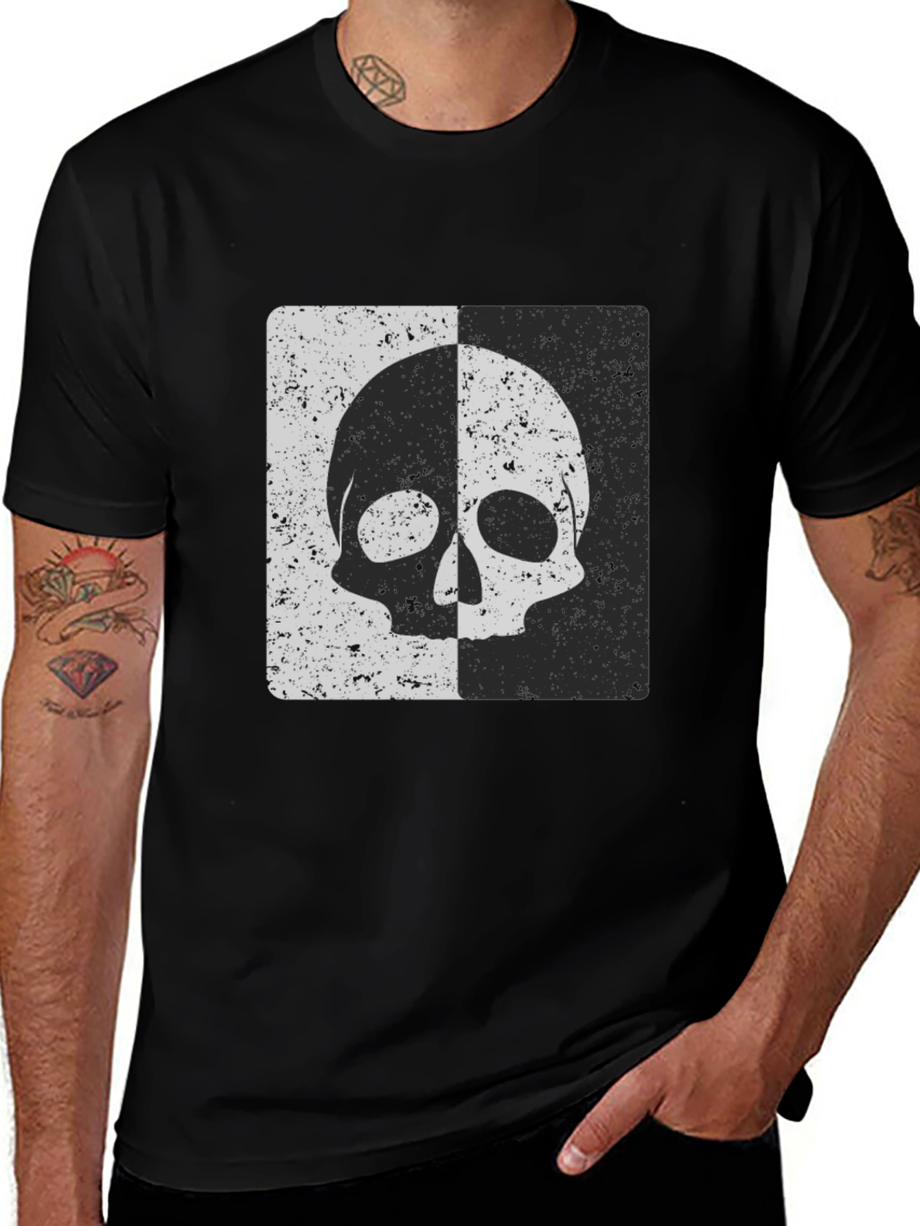 Split Skull Graphic Tee - Black Cotton Blend