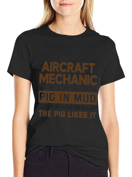 Aircraft Mechanic Pig in Mud Graphic T-Shirt