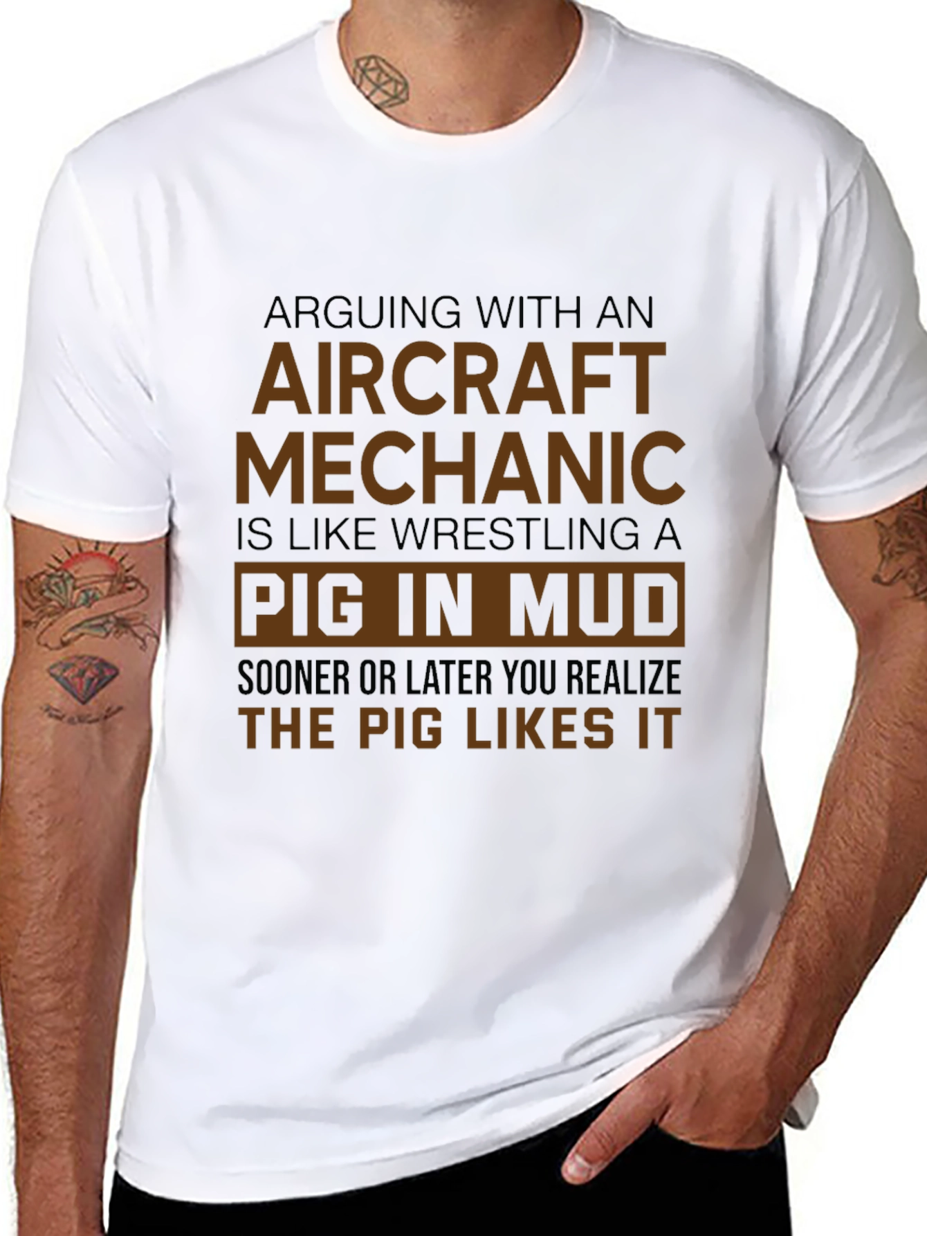 Aircraft Mechanic Pig in Mud Graphic T-Shirt