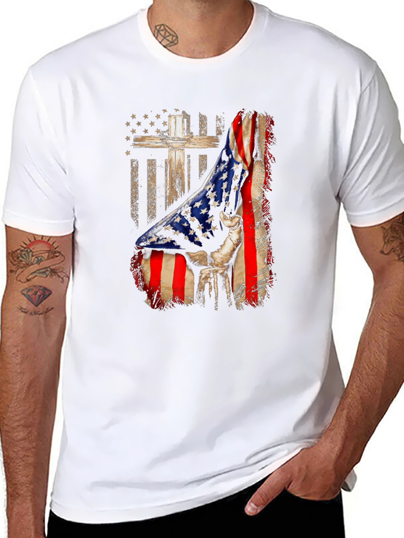 Patriotic Cross & Flag Graphic Tee - Mens