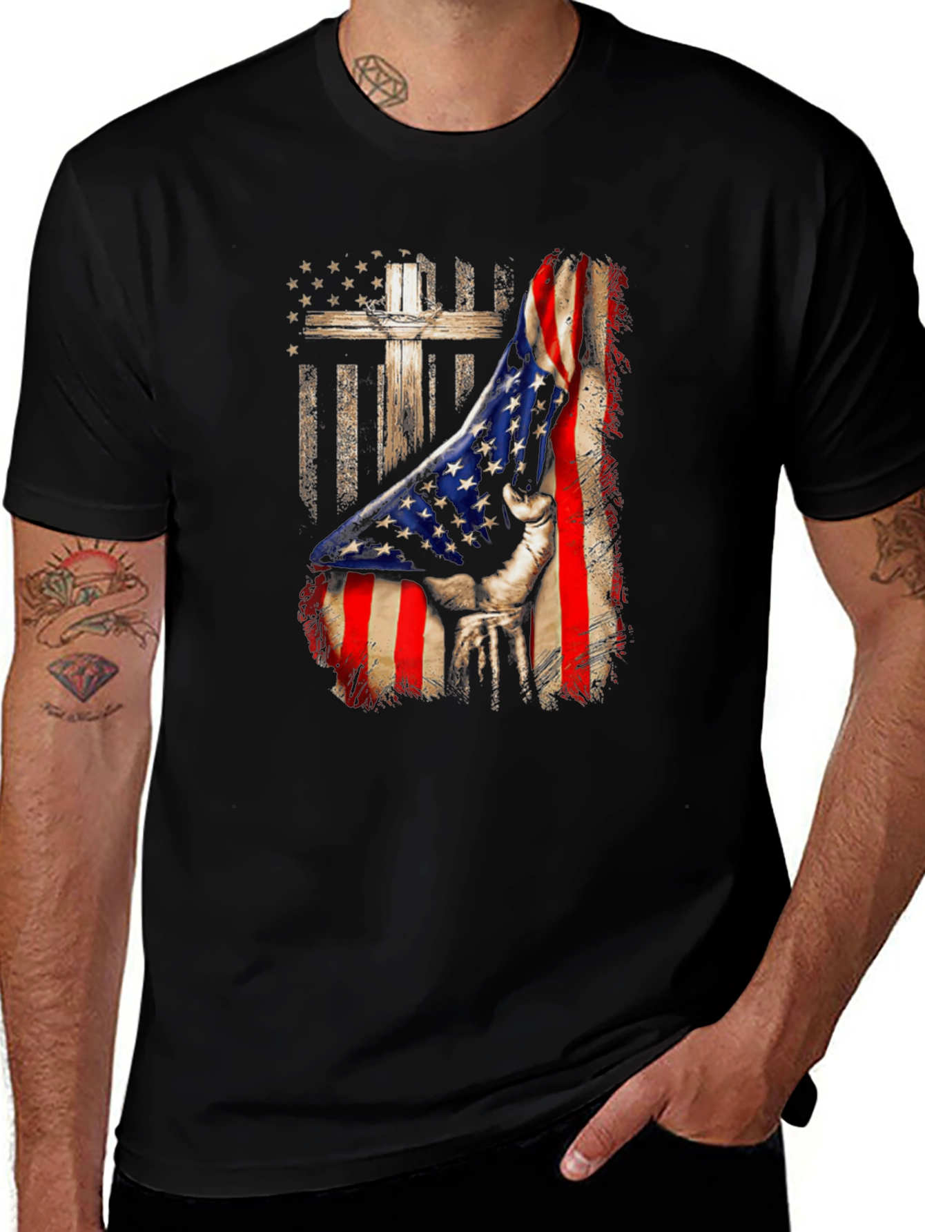 Patriotic Cross & Flag Graphic Tee - Mens