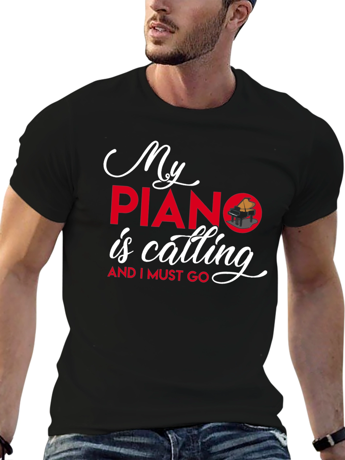 My Piano is Calling Black T-Shirt