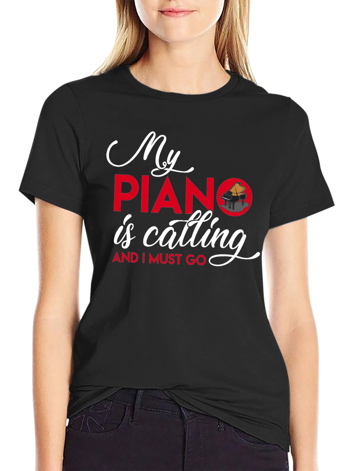 My Piano is Calling Black T-Shirt