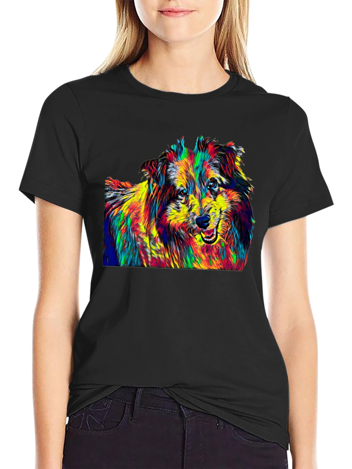 Dog Breed Pop Art Graphic Print Black T-Shirt