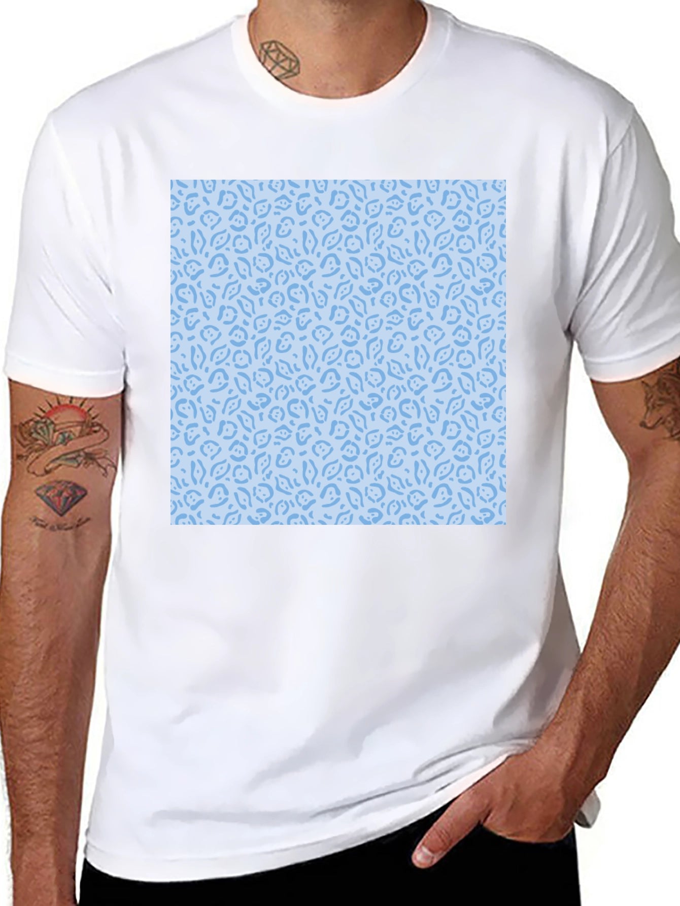 Stylish Black T-Shirt with Light Blue Pattern Design
