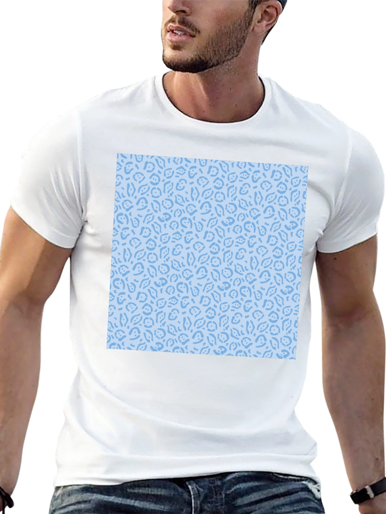 Stylish Black T-Shirt with Light Blue Pattern Design
