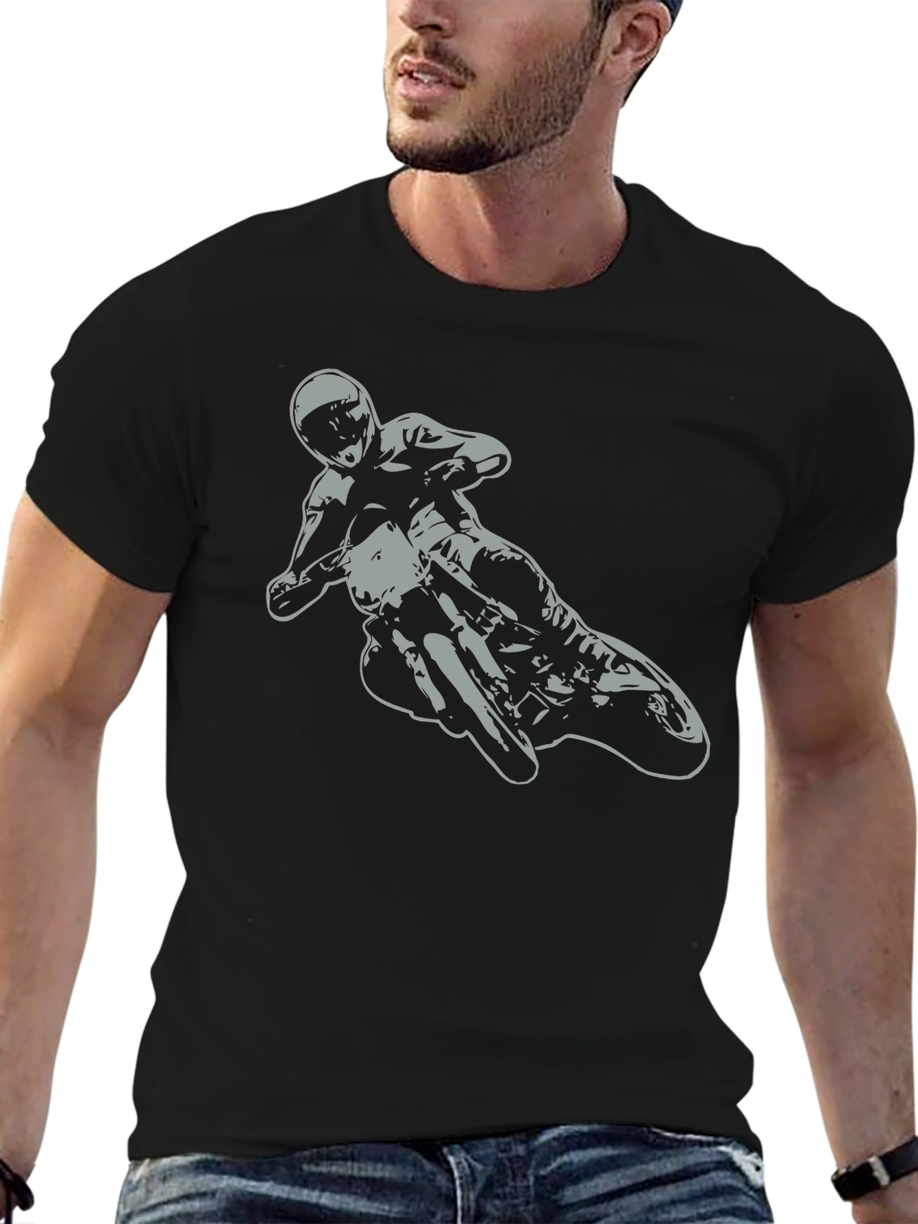 Motorcycle Rider Graphic Tee - Black
