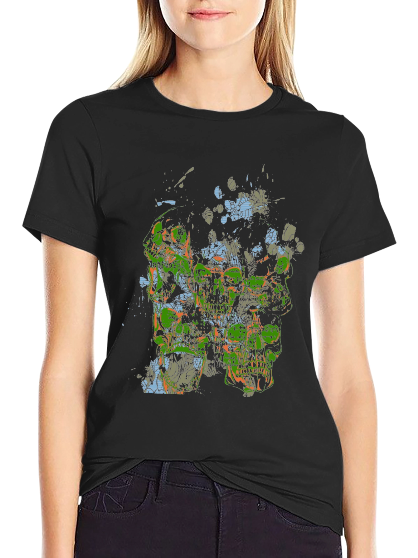 Abstract Skull Graphic Print Black T-Shirt