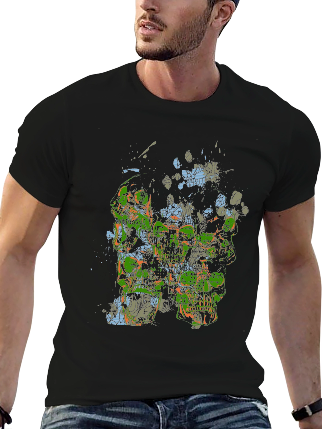 Abstract Skull Graphic Print Black T-Shirt