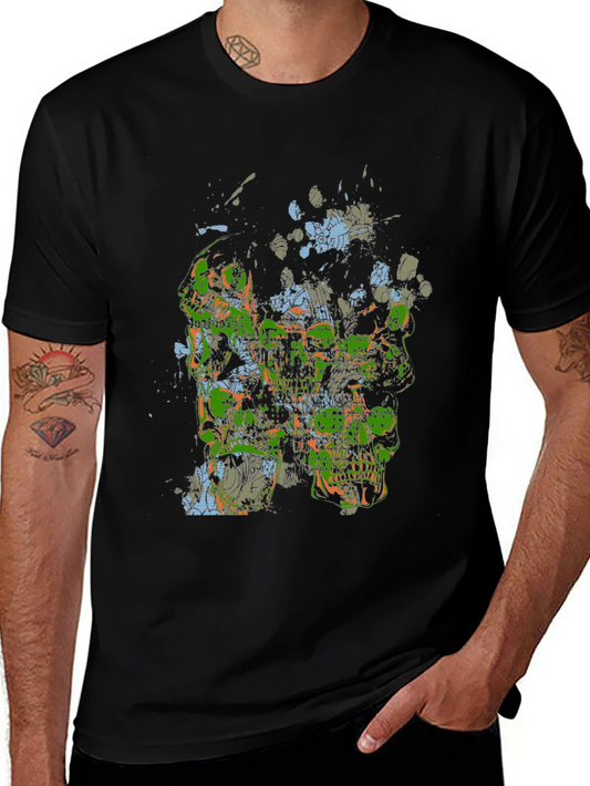 Abstract Skull Graphic Print Black T-Shirt